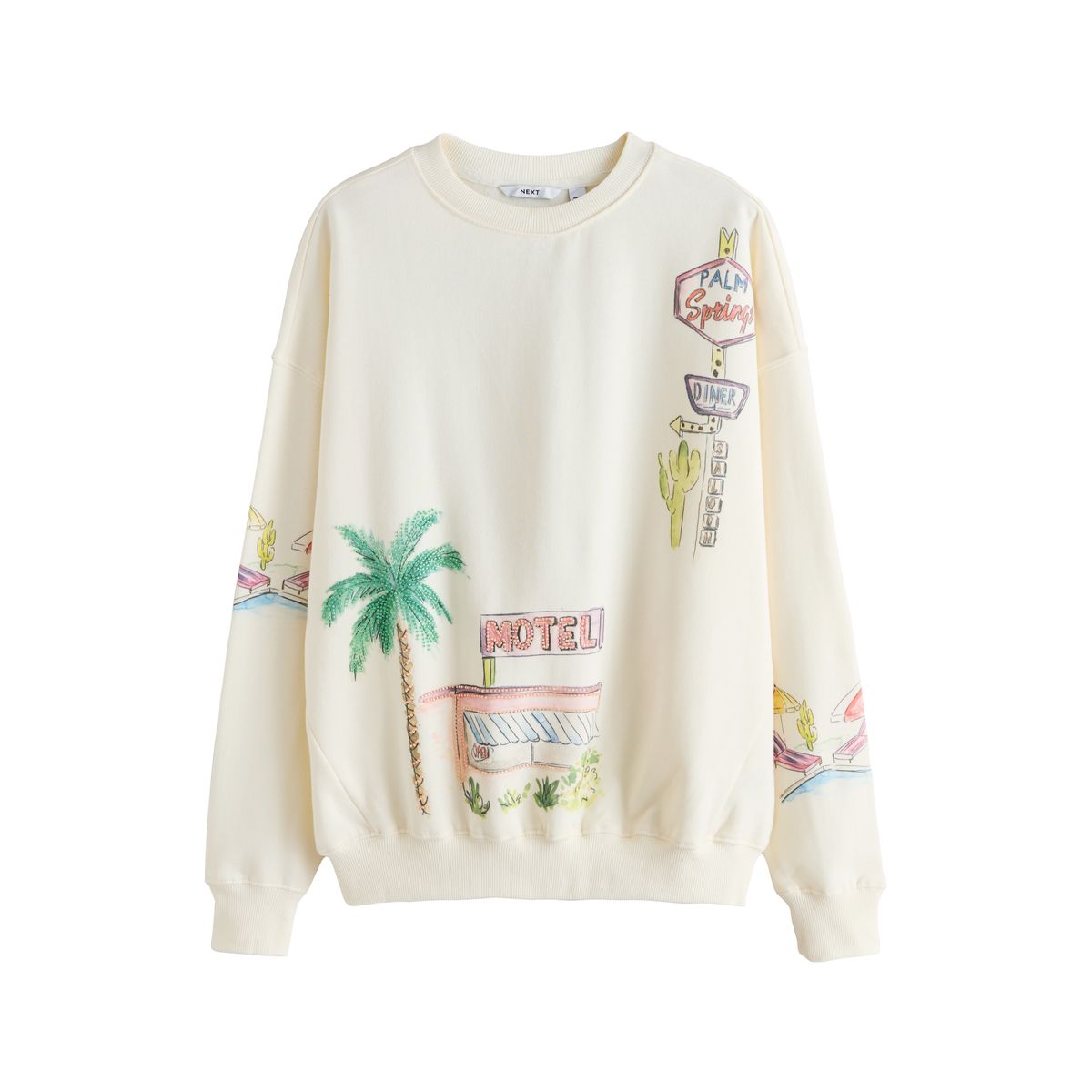 Sweat d’été à motif graphique motel et perles écru, NEXT