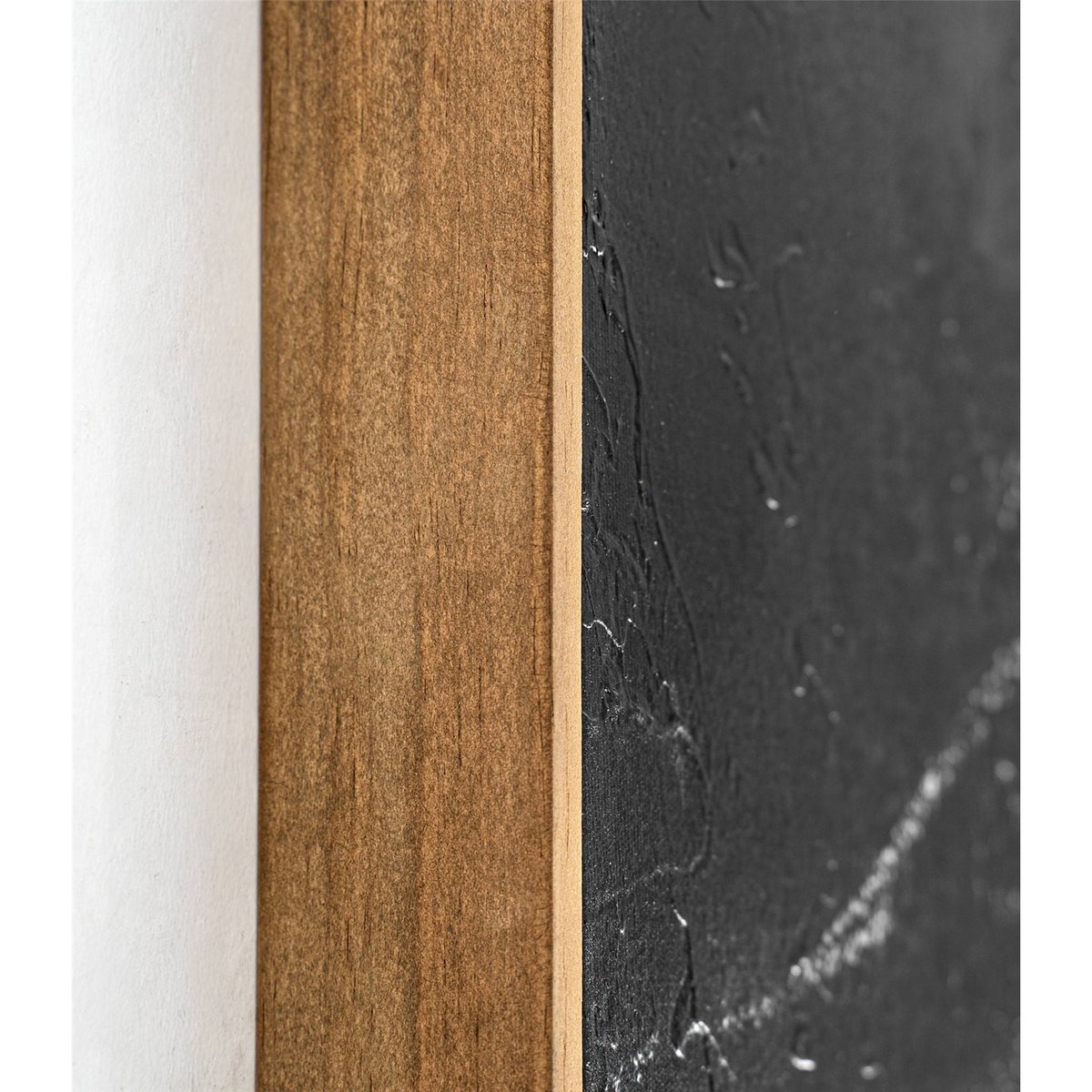 Tableau abstrait toile relief graphique noir, blanc et bois brun, RECOLLECTION