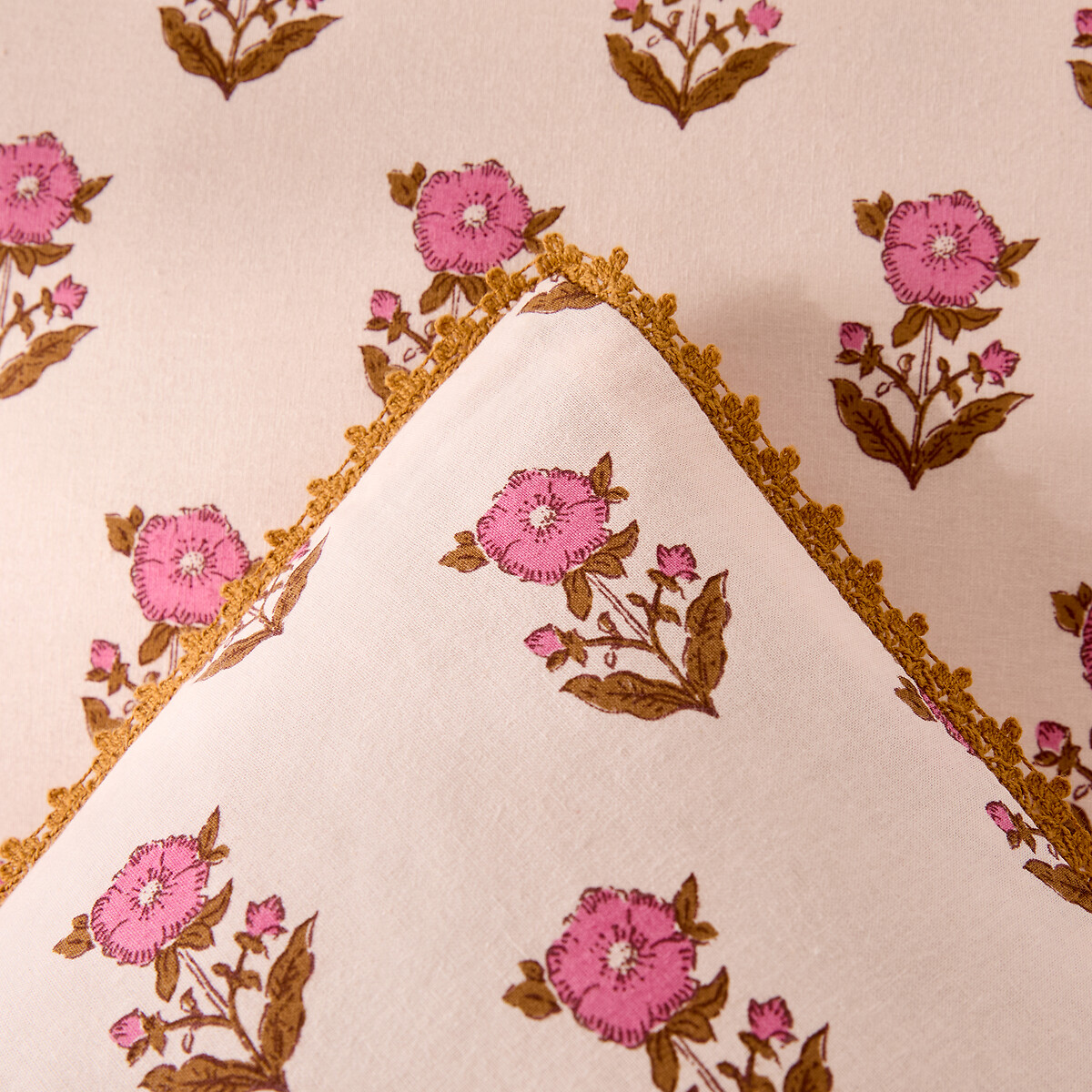 Funda de almohada de algodón lavado, DIMANI estampado fondo rosa, LA REDOUTE INTERIEURS