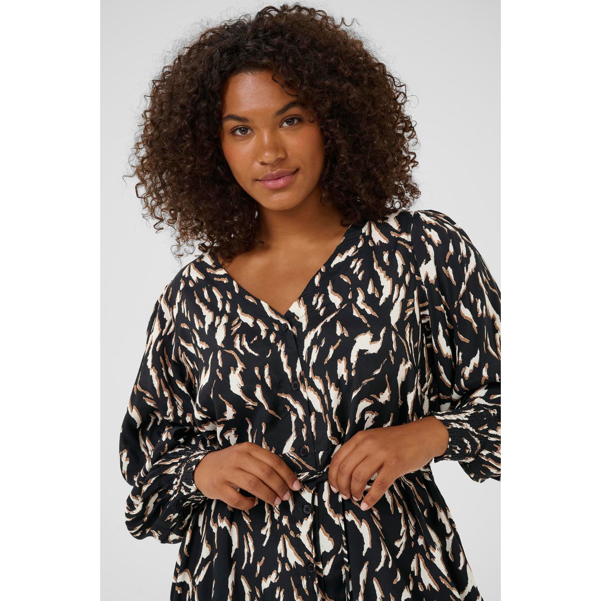 Robe noir marron black/brown graphic animal, KAFFE CURVE