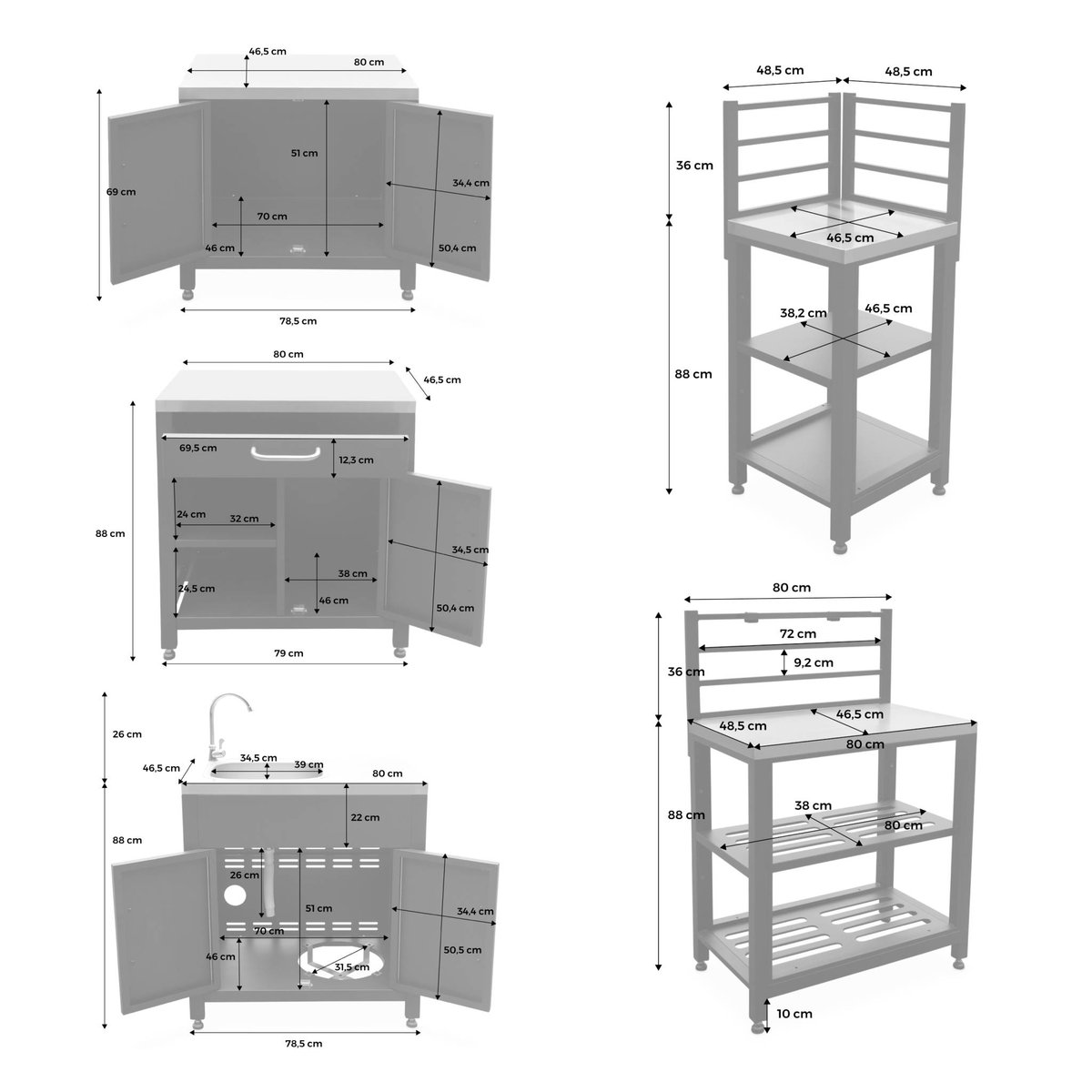 Cuisine extérieure 5 modules acier inoxydable avec barbecue gaz 4 brûleurs GRIMAUD 5 MODULES + BARBECUE GAZ noir, SWEEEK