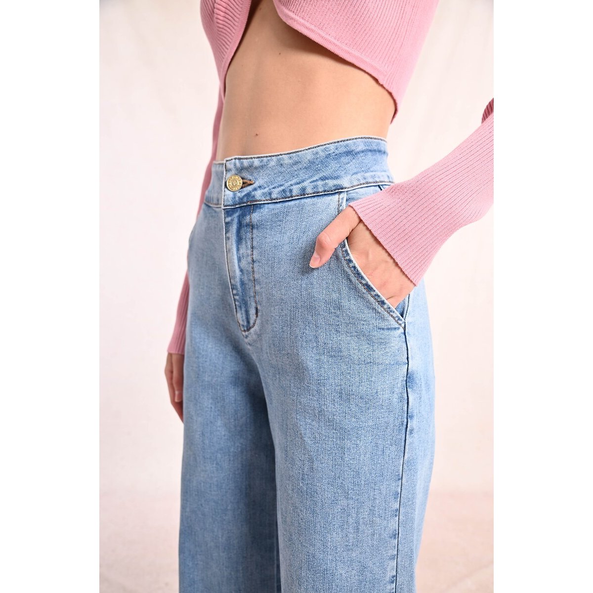Wide Leg Jeans light blue denim, MOLLY BRACKEN