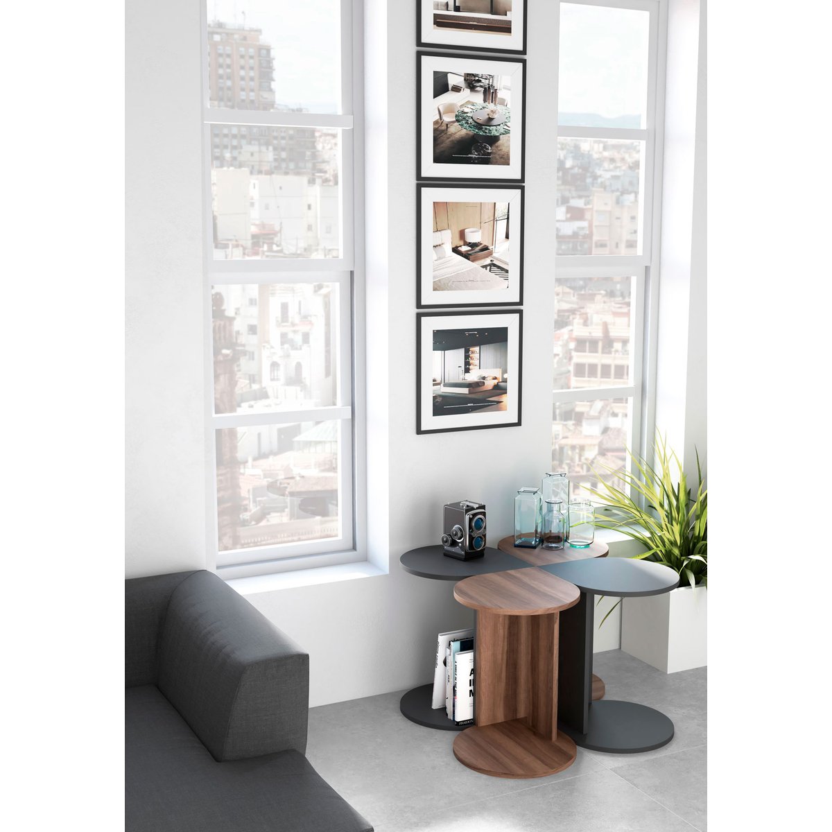 Table d'appoint-guéridon placard, TRÉBOL gris graphite, HERDASA