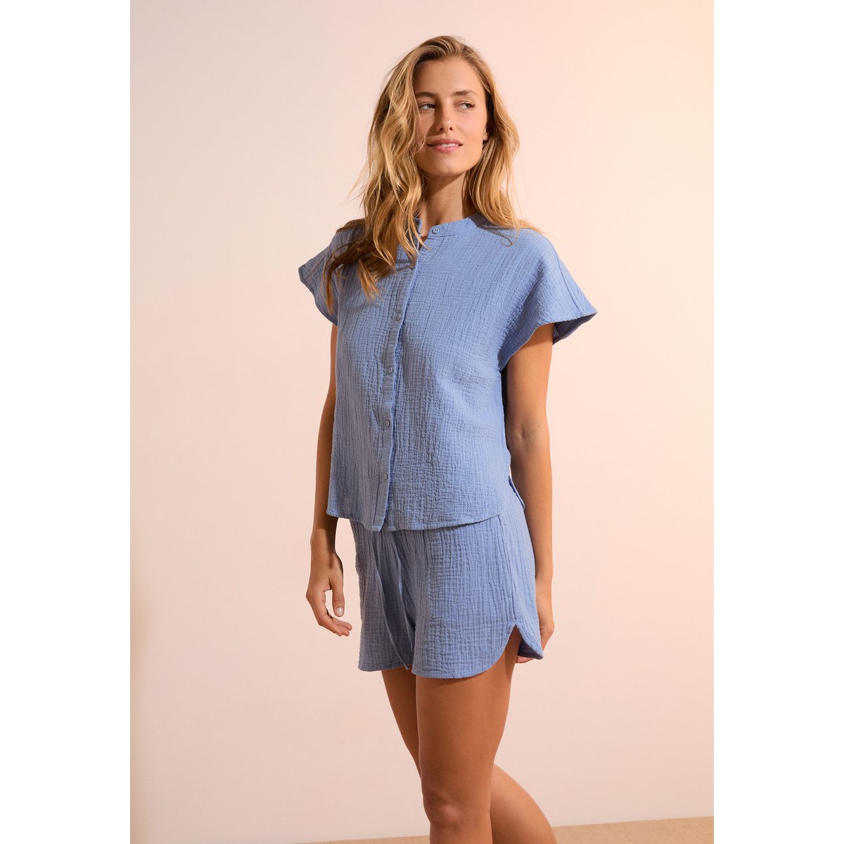 Short de pyjama en gaze de coton SOLEIA bleu, ETAM