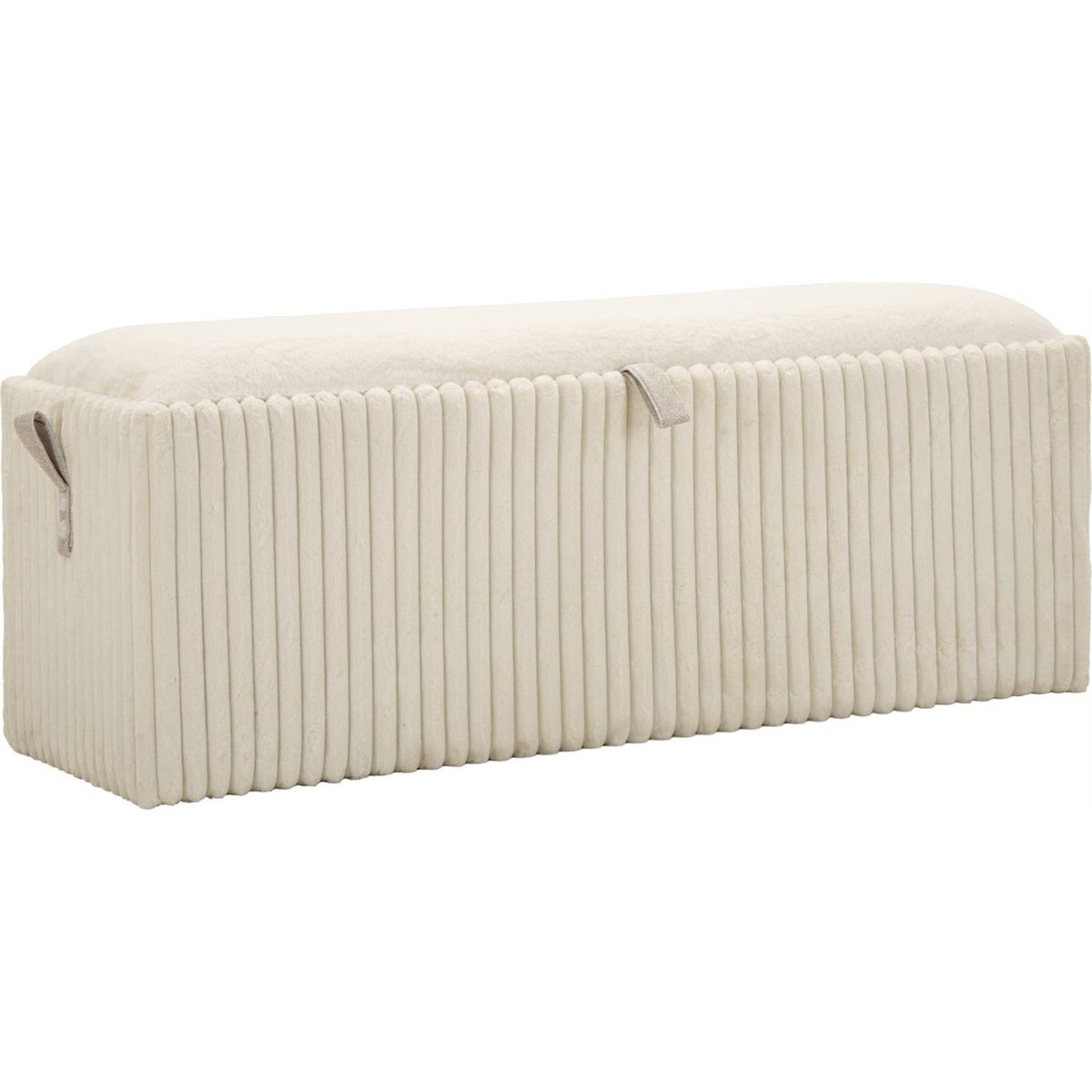 Banc coffre scandinave tissu côtelé MODERN blanc écru, RECOLLECTION