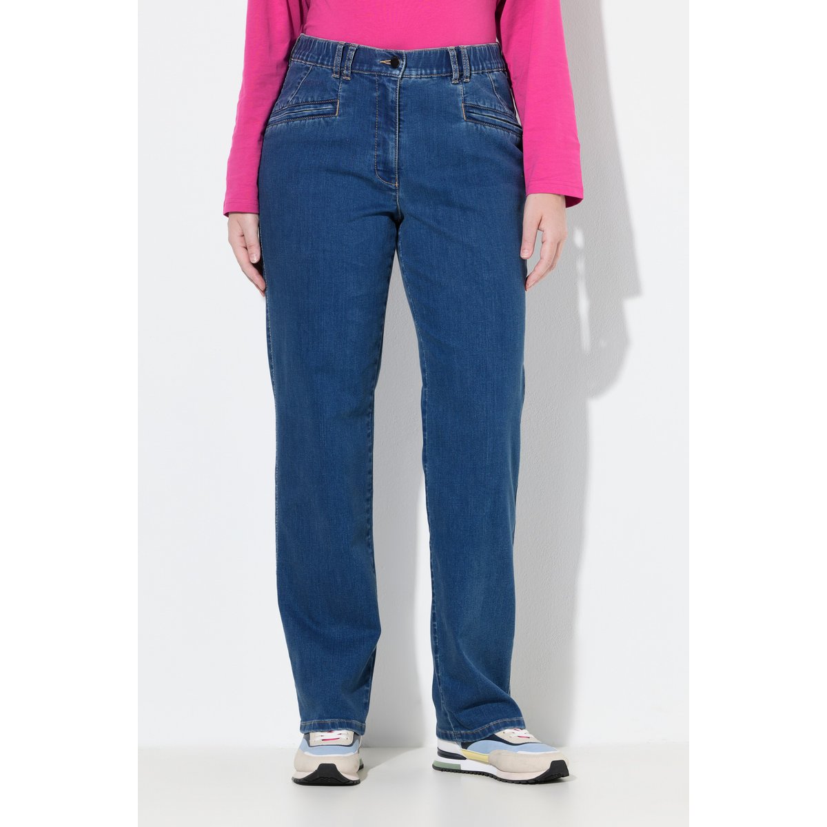 Jean Mony, jambe carotte et poches zippées bleu jean, ULLA POPKEN