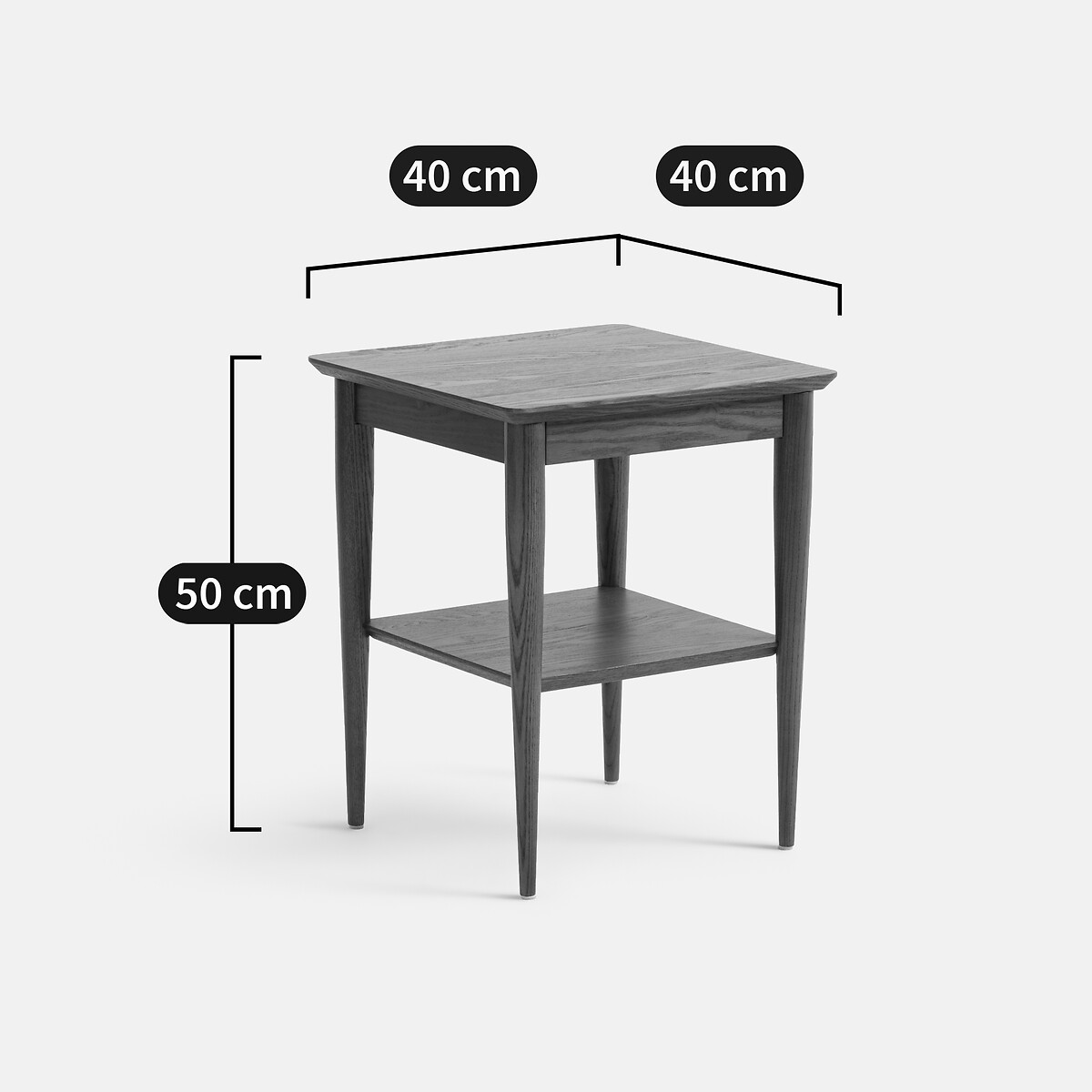 Mesa auxiliar o mesita de noche de fresno macizo y chapado, LUSSAN tinte color nogal, LA REDOUTE INTERIEURS