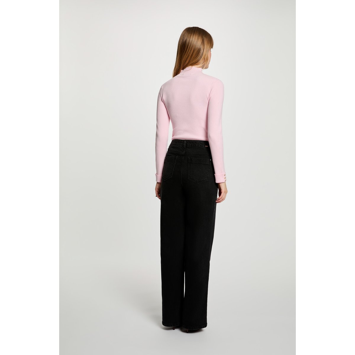 Pull col montant rose pastel, MORGAN