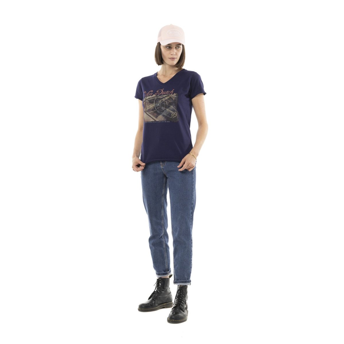 Tee shirt coton VINTAGE bleu/rose/beige, VON DUTCH