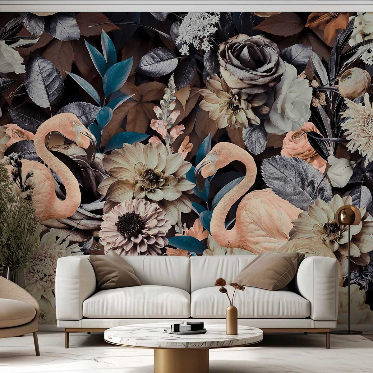 Papier peint jardin de flamants roses intissé, HEXOA