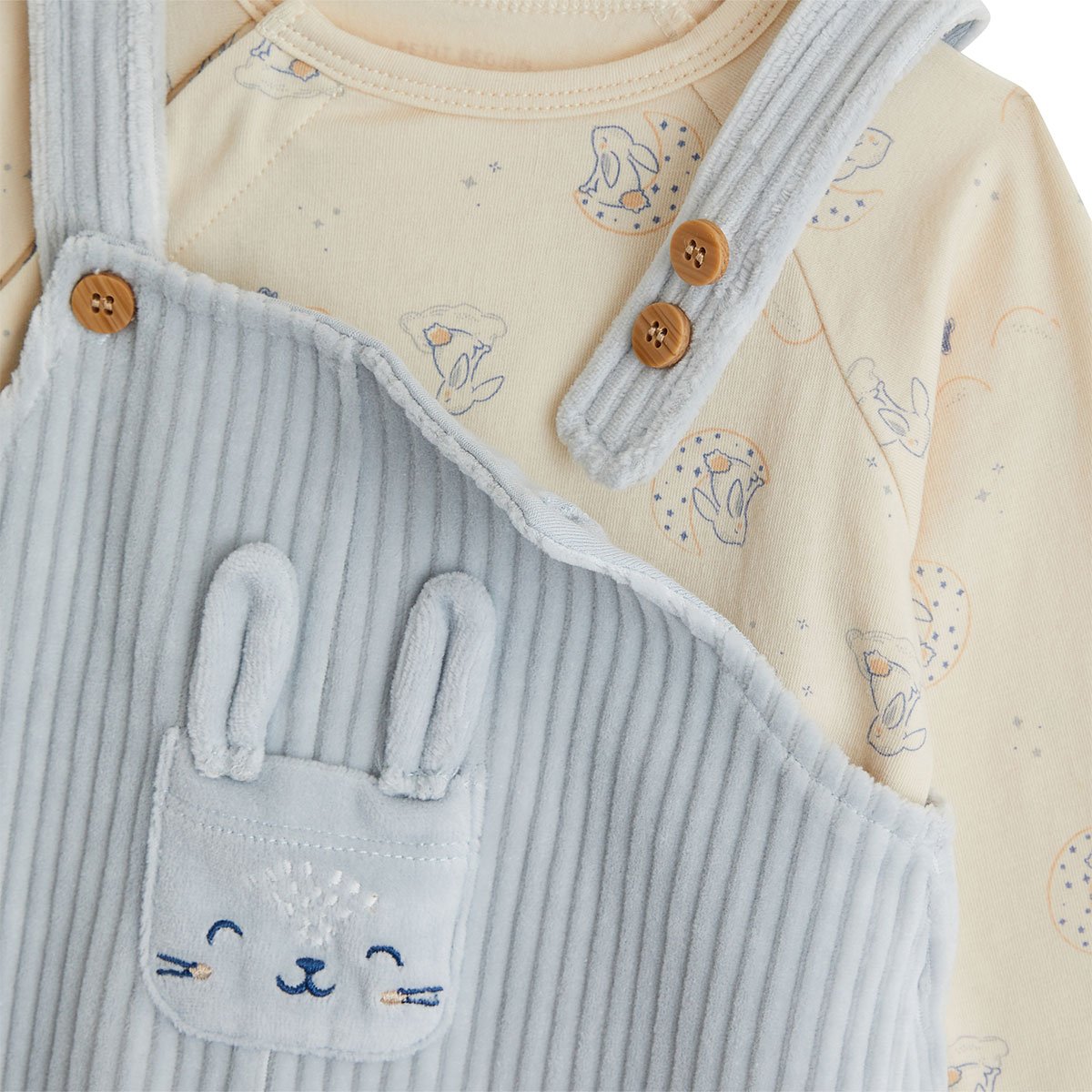 Ensemble salopette bébé en velours et t-shirt Voix Lactée bleu, PETIT BEGUIN