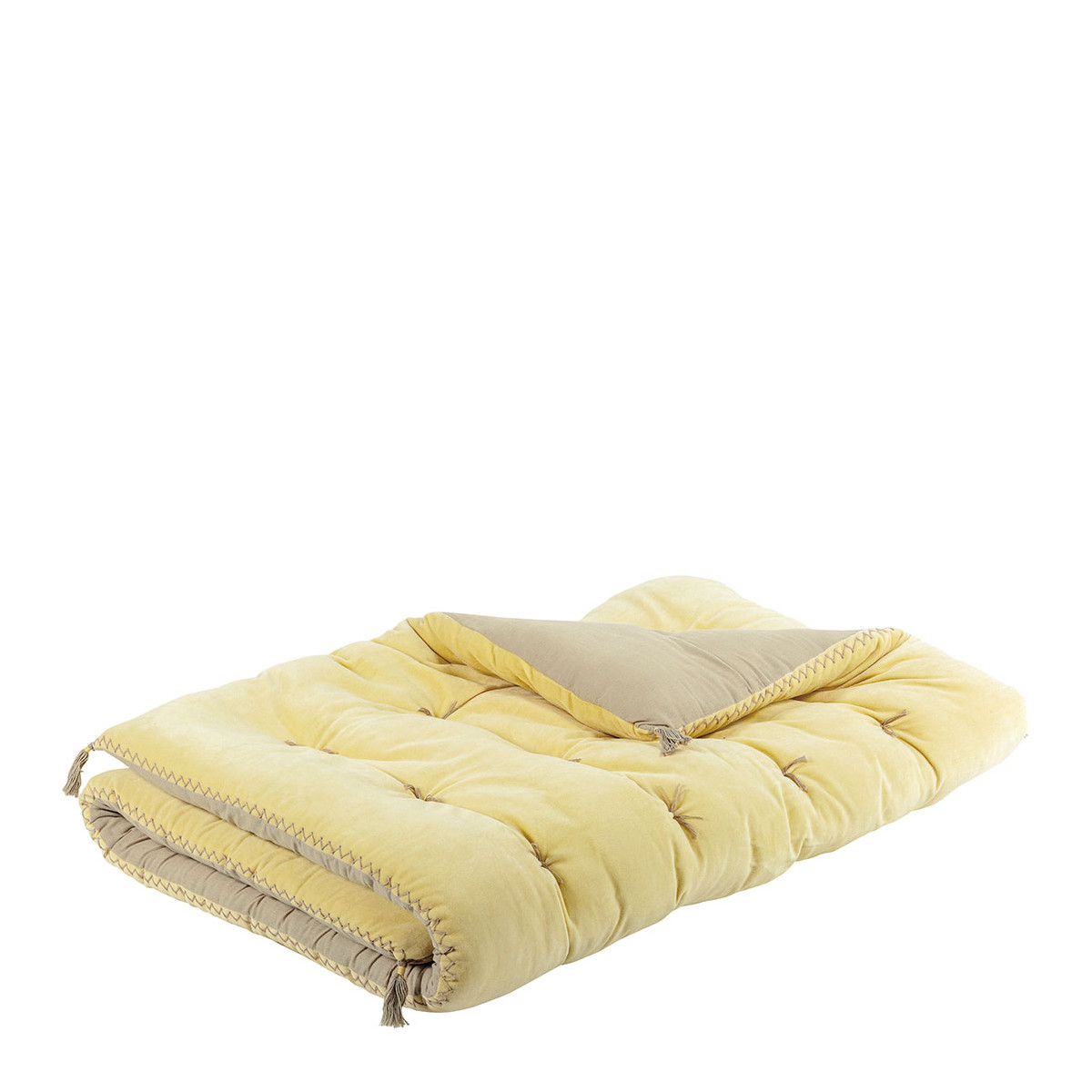 Futon MATTÉO velours de coton jaune, BLANC D’IVOIRE