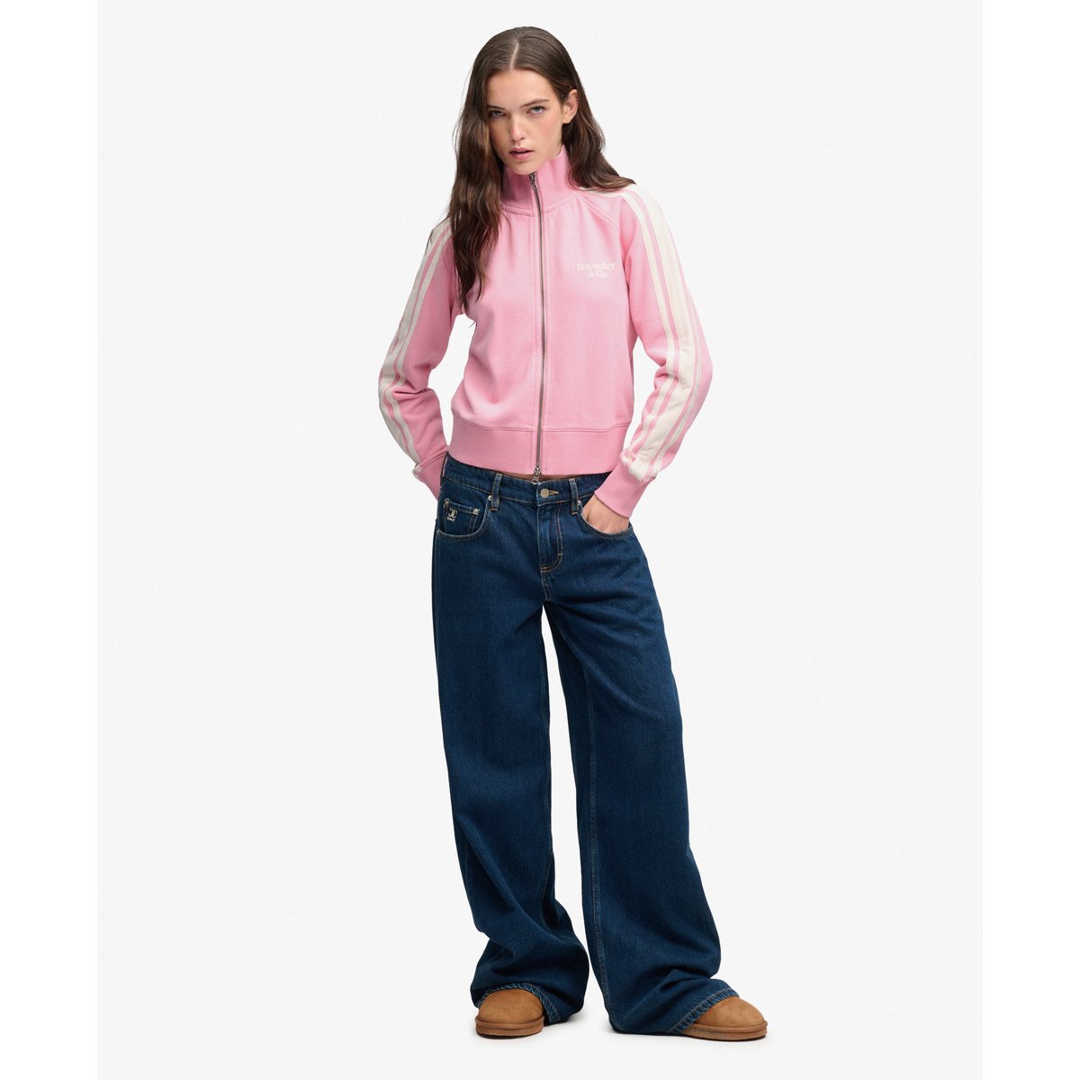 Veste de Survêtement Rayée Coupe Ajustée rose marine, SUPERDRY