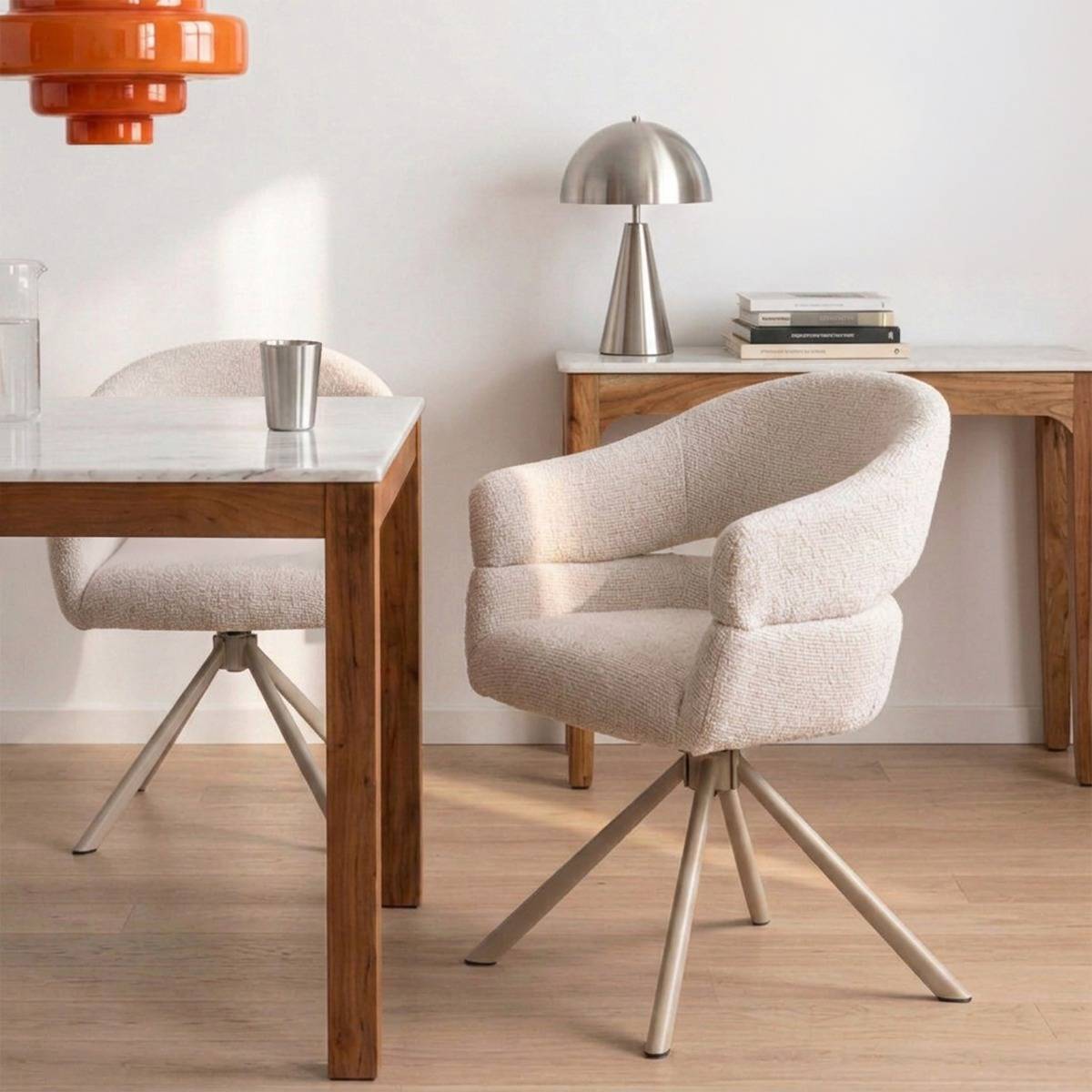 Lot de 2 chaises en tissu FLORINE blanc, MADE IN MEUBLES