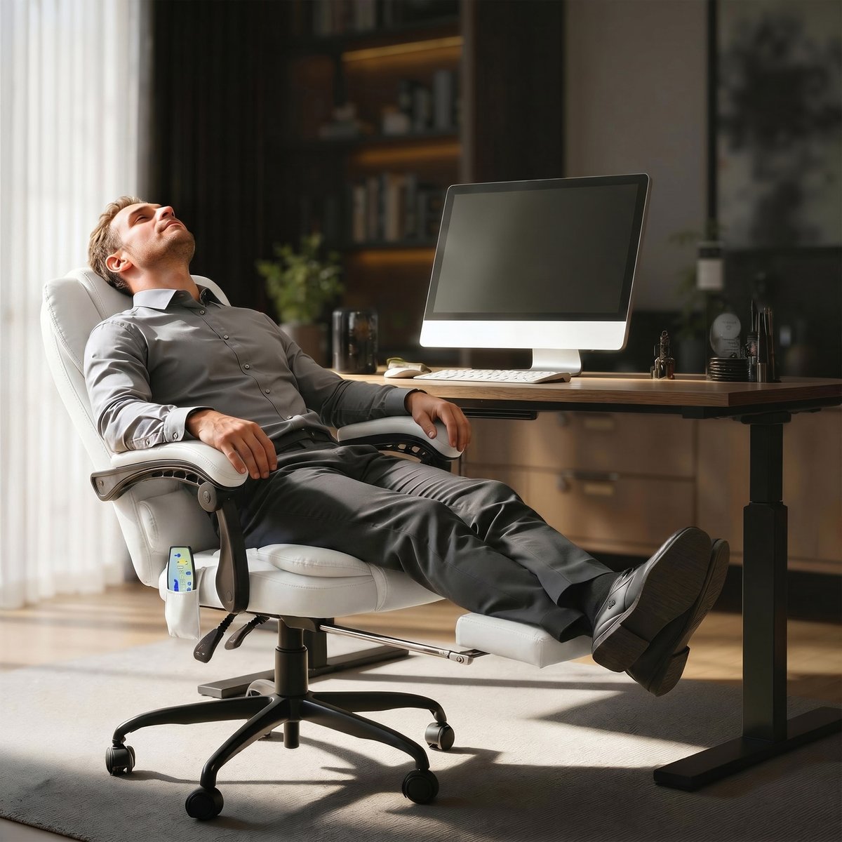Fauteuil de bureau avec fonction massage blanc, HOMCOM