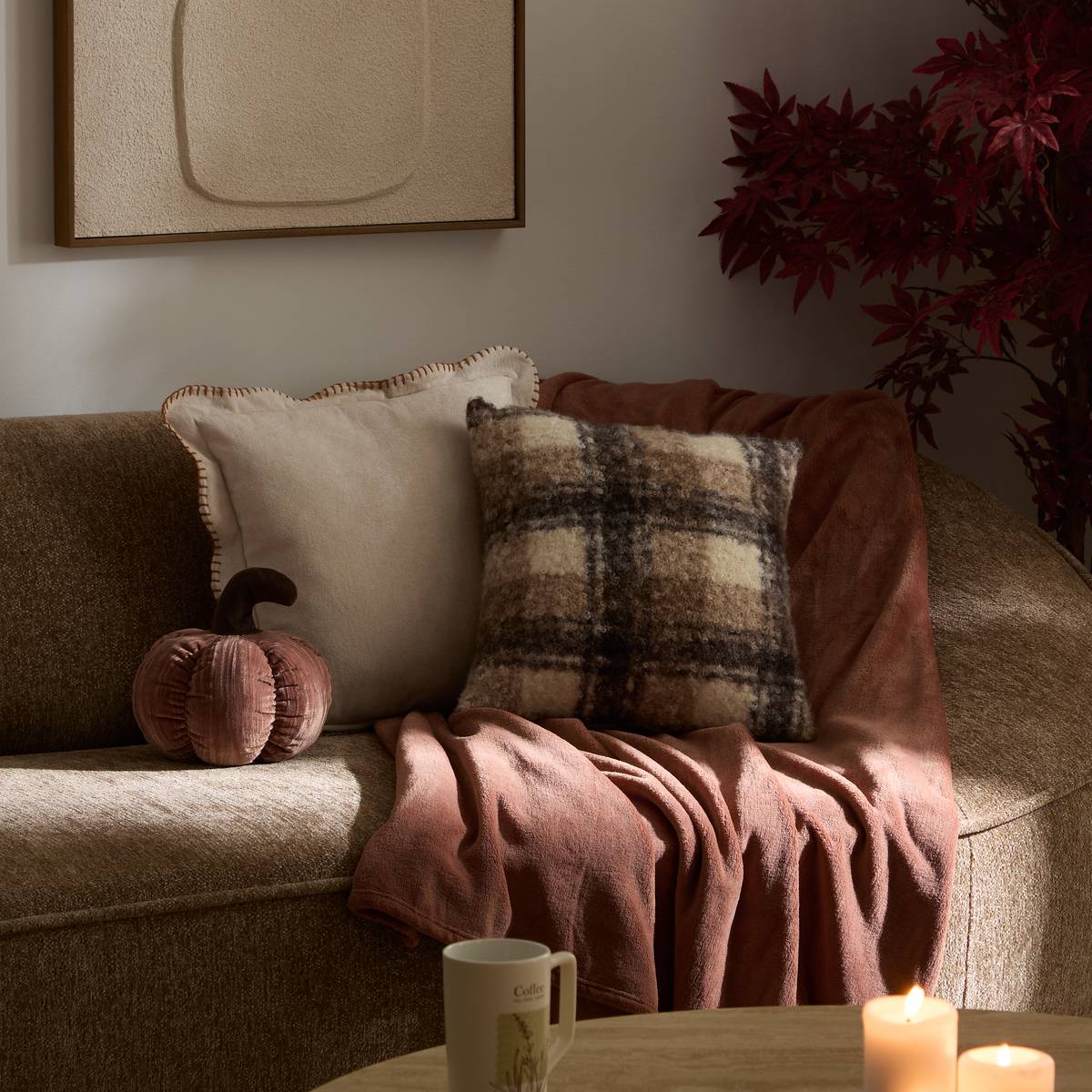 Coussin carré AUTOMNE beige lin, ATMOSPHERA