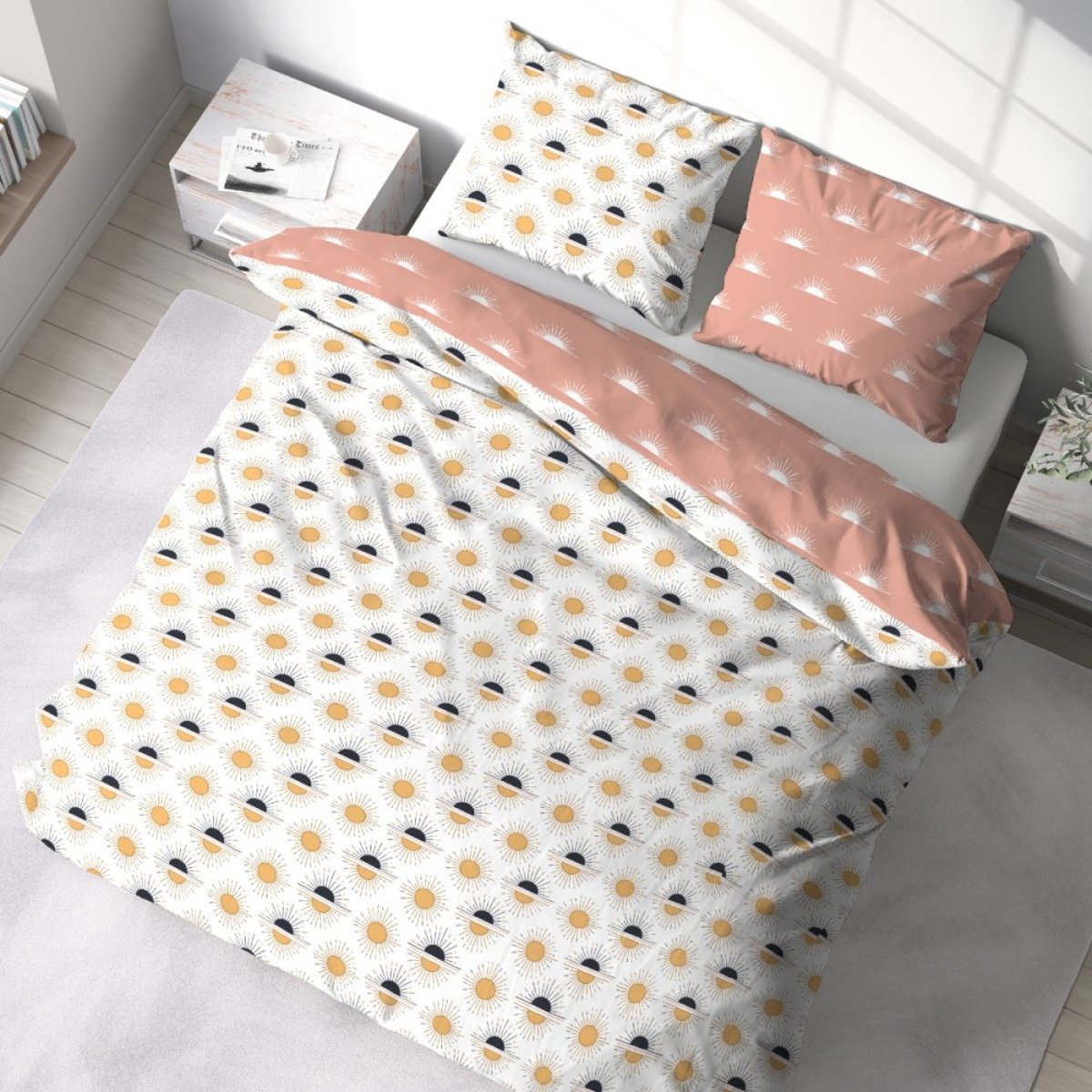 Housse de couette 260x240 TERRAMEA + 2 taies 100% coton adouci 57 fils/2 jaune, DECORATIE