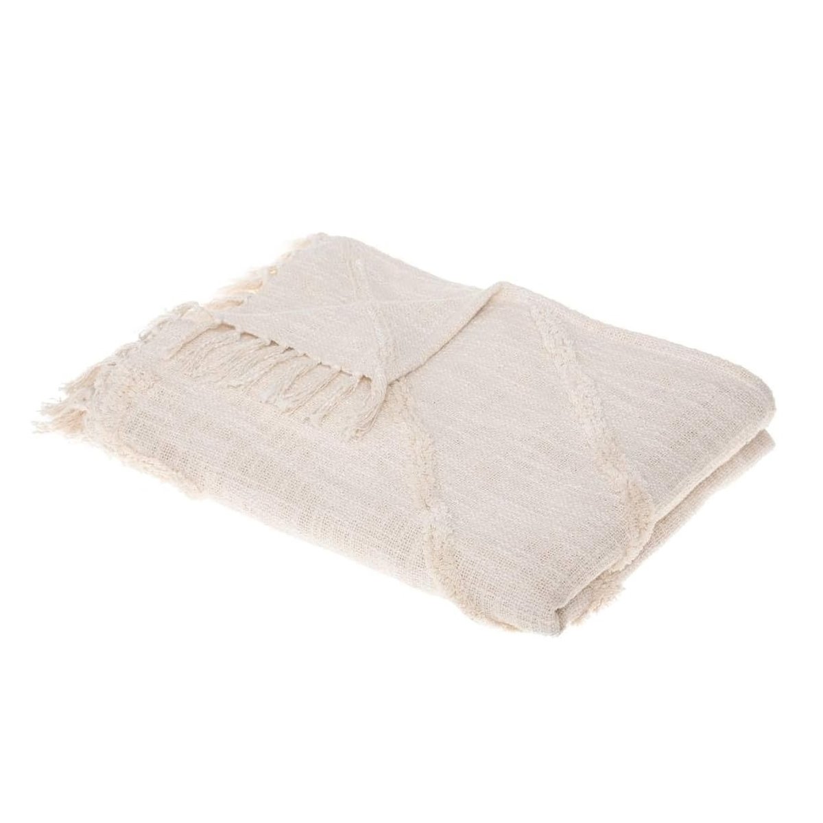 Plaid jeté de lit ou fauteuil en coton Tufté ivoire, EDEN