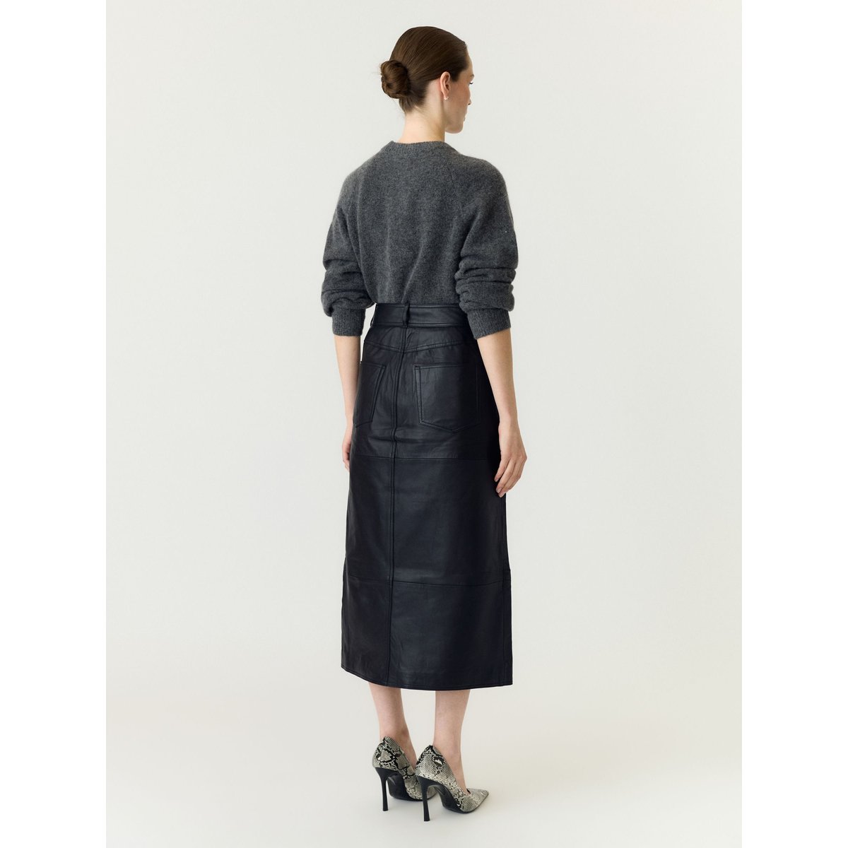Jupe Mi-Longue En Cuir black, YAS