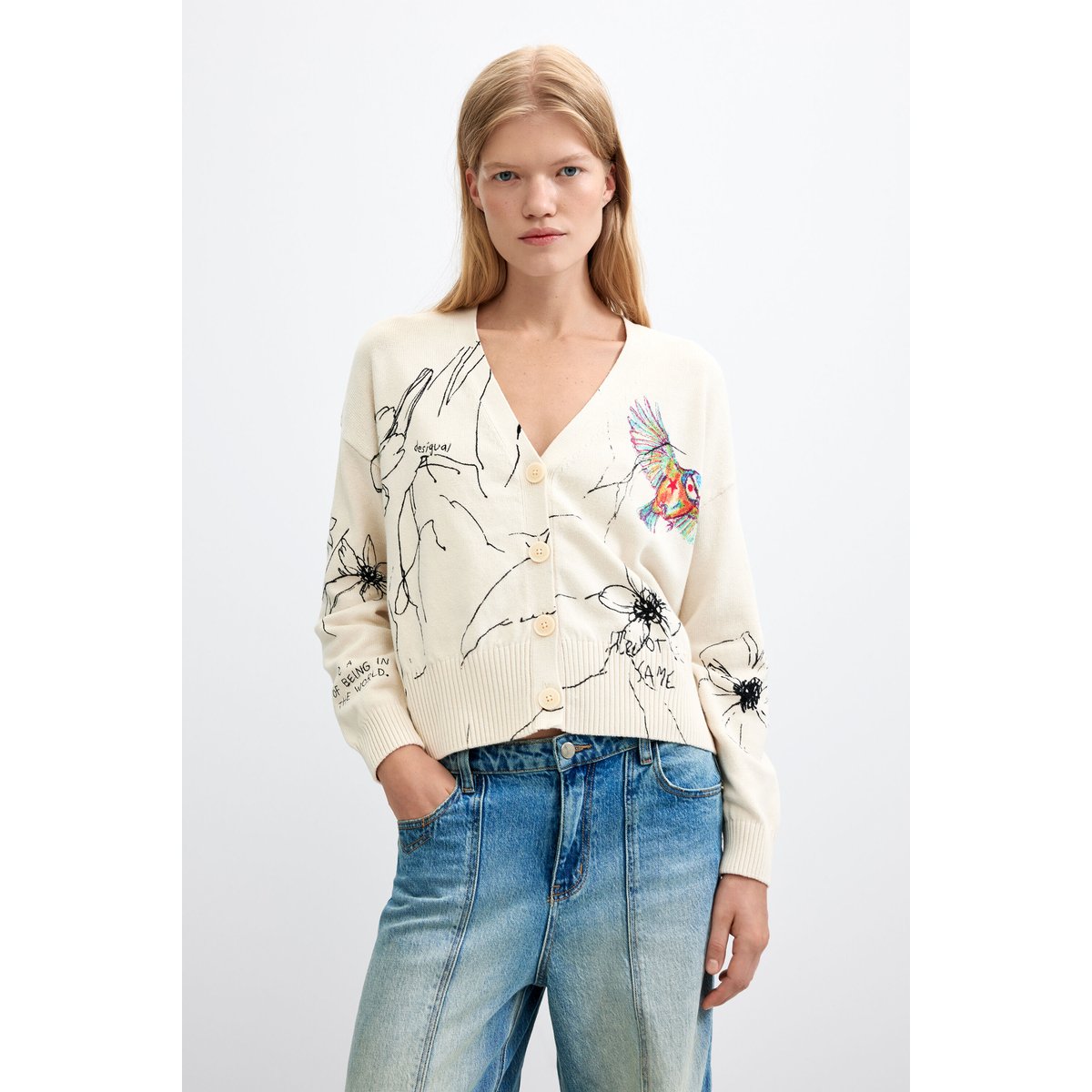Cardigan à imprimé floral blanc, DESIGUAL