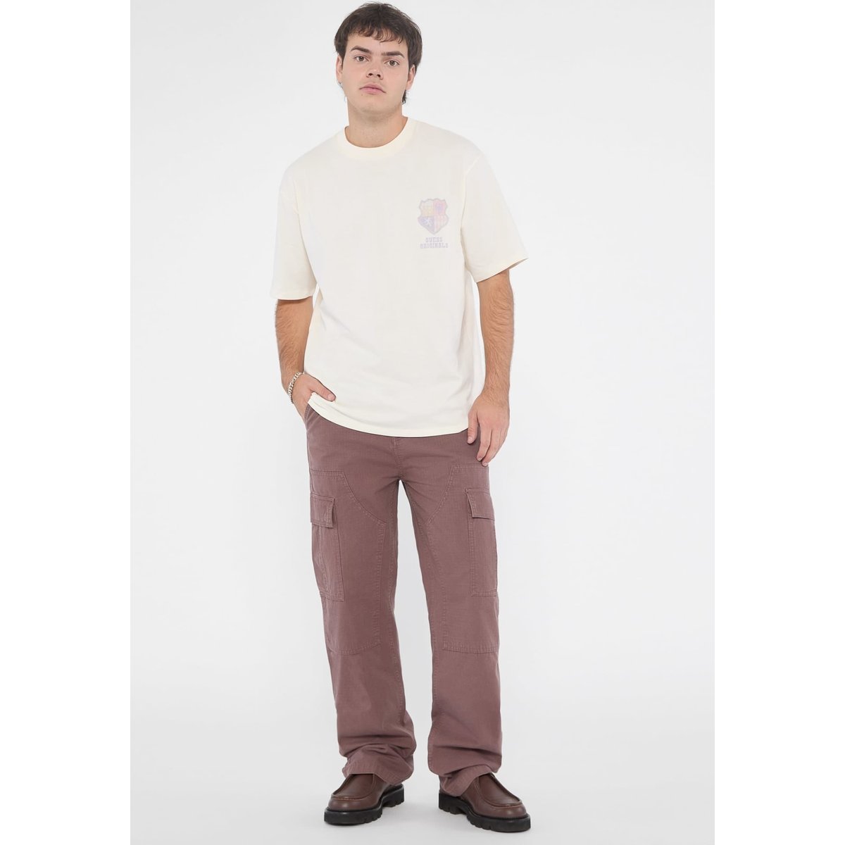 T-Shirt Logo Frontal crème, GUESS