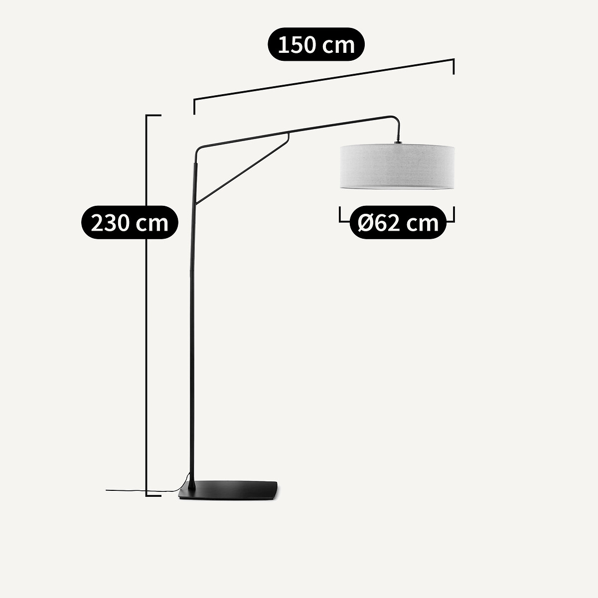 Lampadaire arc, métal fer et lin, Cinqua canon de fusil, AM.PM