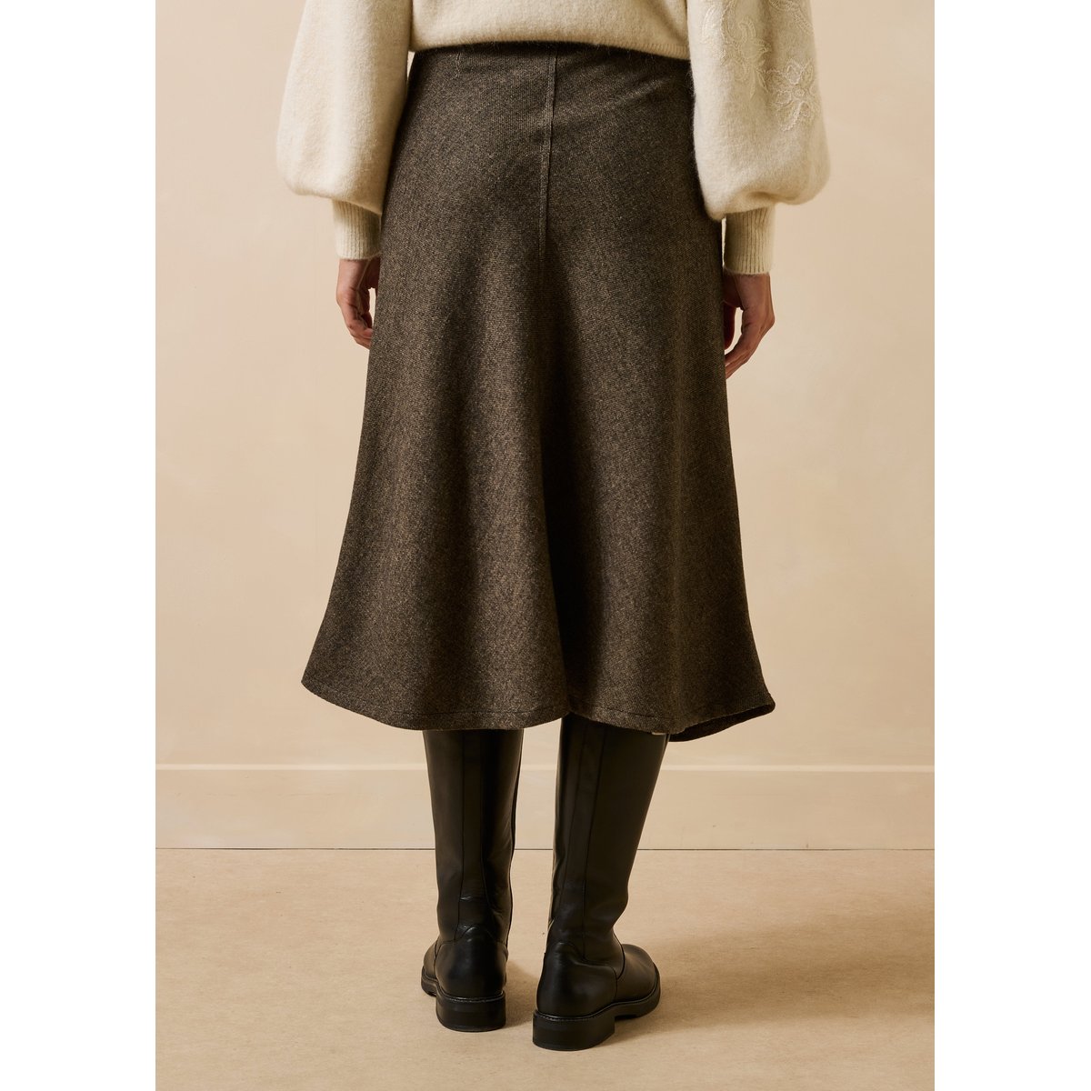 Jupe midi boutonnée en tweed ecorce, LA FEE MARABOUTEE