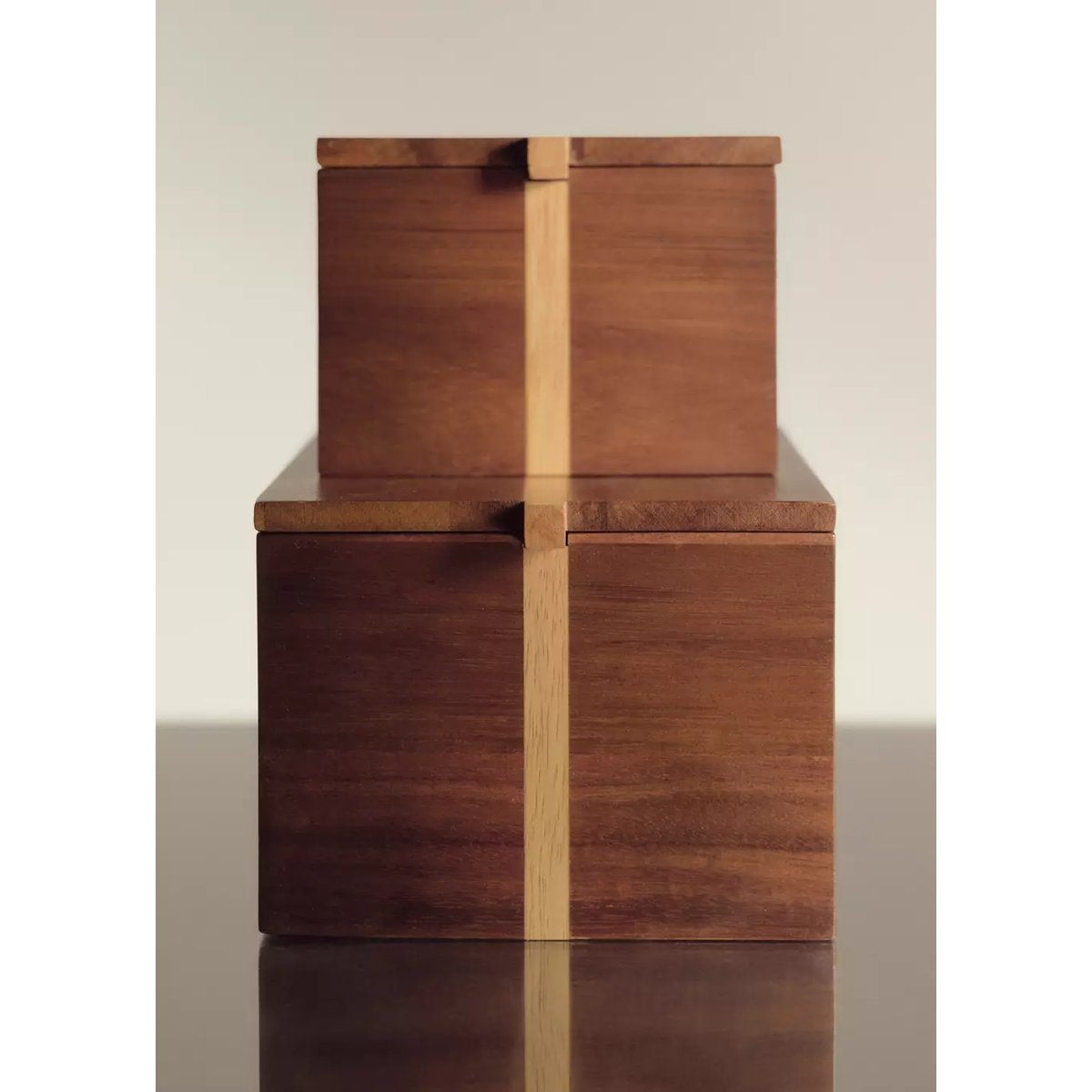 Grande boîte carrée en bois bicolore marron, MANGO HOME