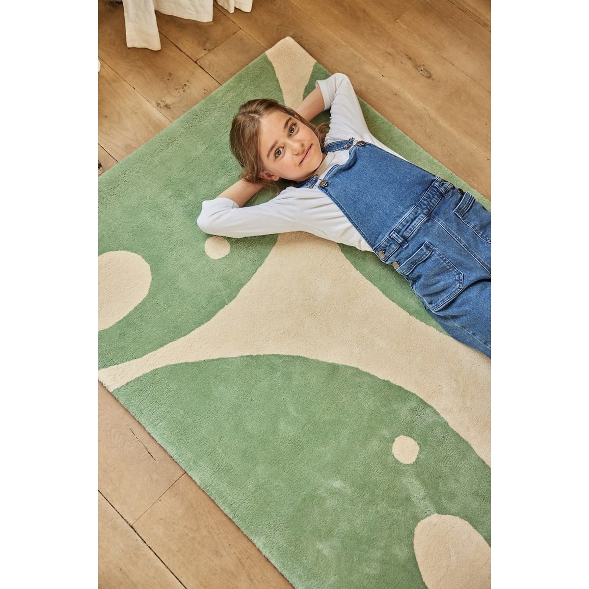 Tapis enfant rectangulaire épais, Coton bio GOTS, ELEPHANT vert, BLEUU STUDIO