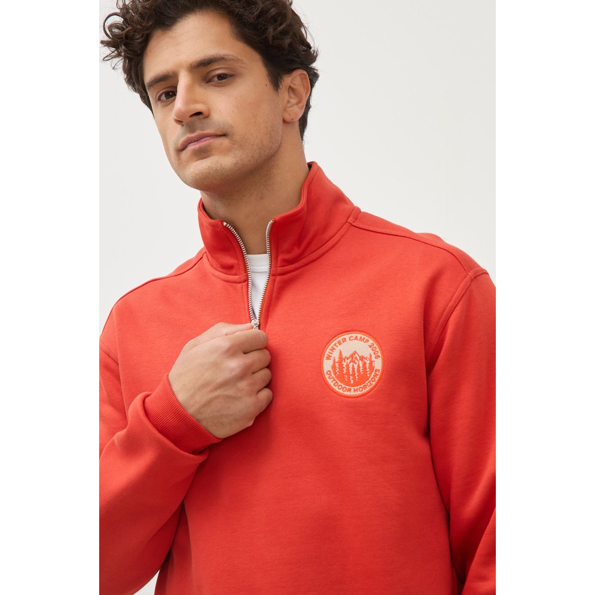 Sweat col camionneur manches longues orange foncé, BONOBO