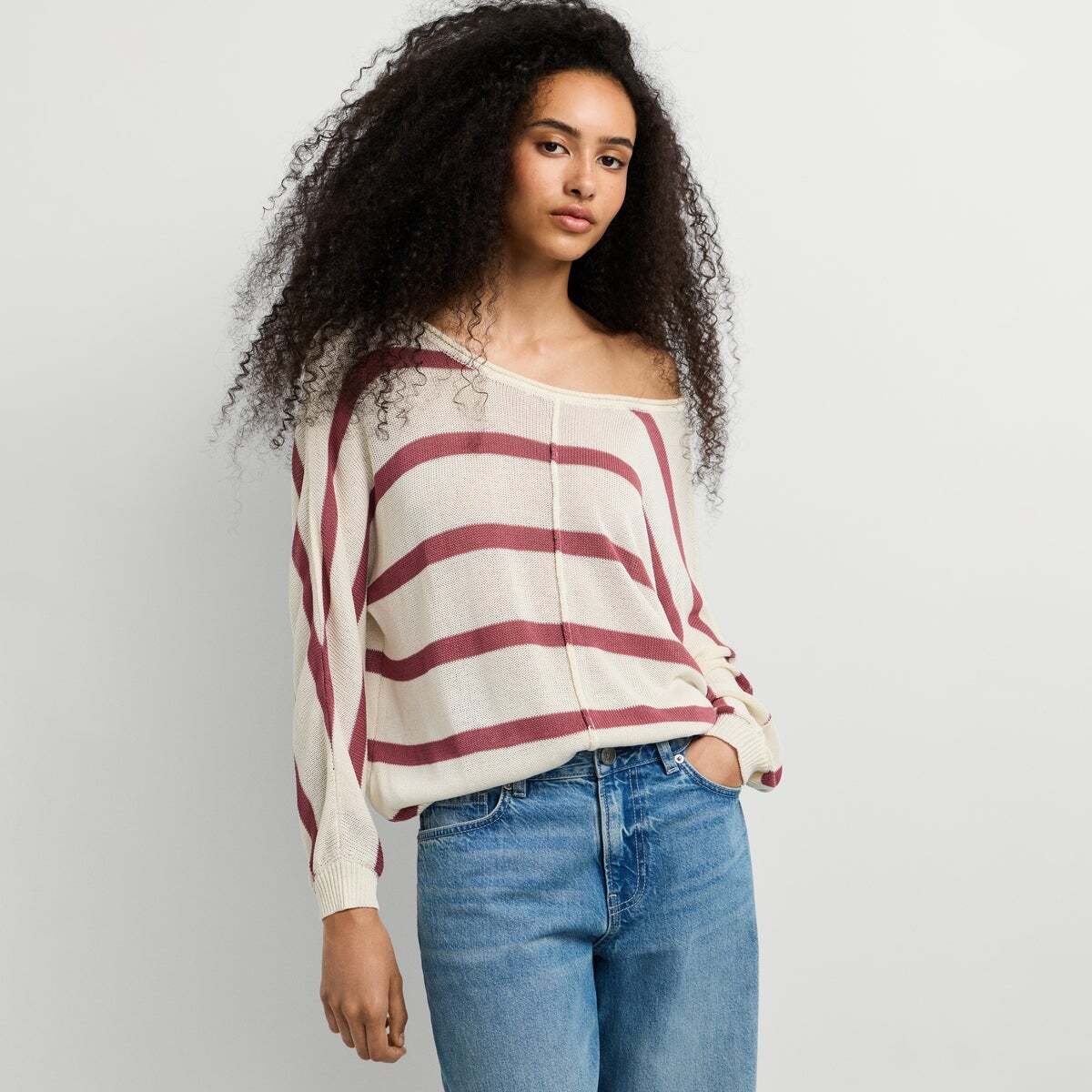 Pull En Maille À Rayures rose foncé, PEPE JEANS