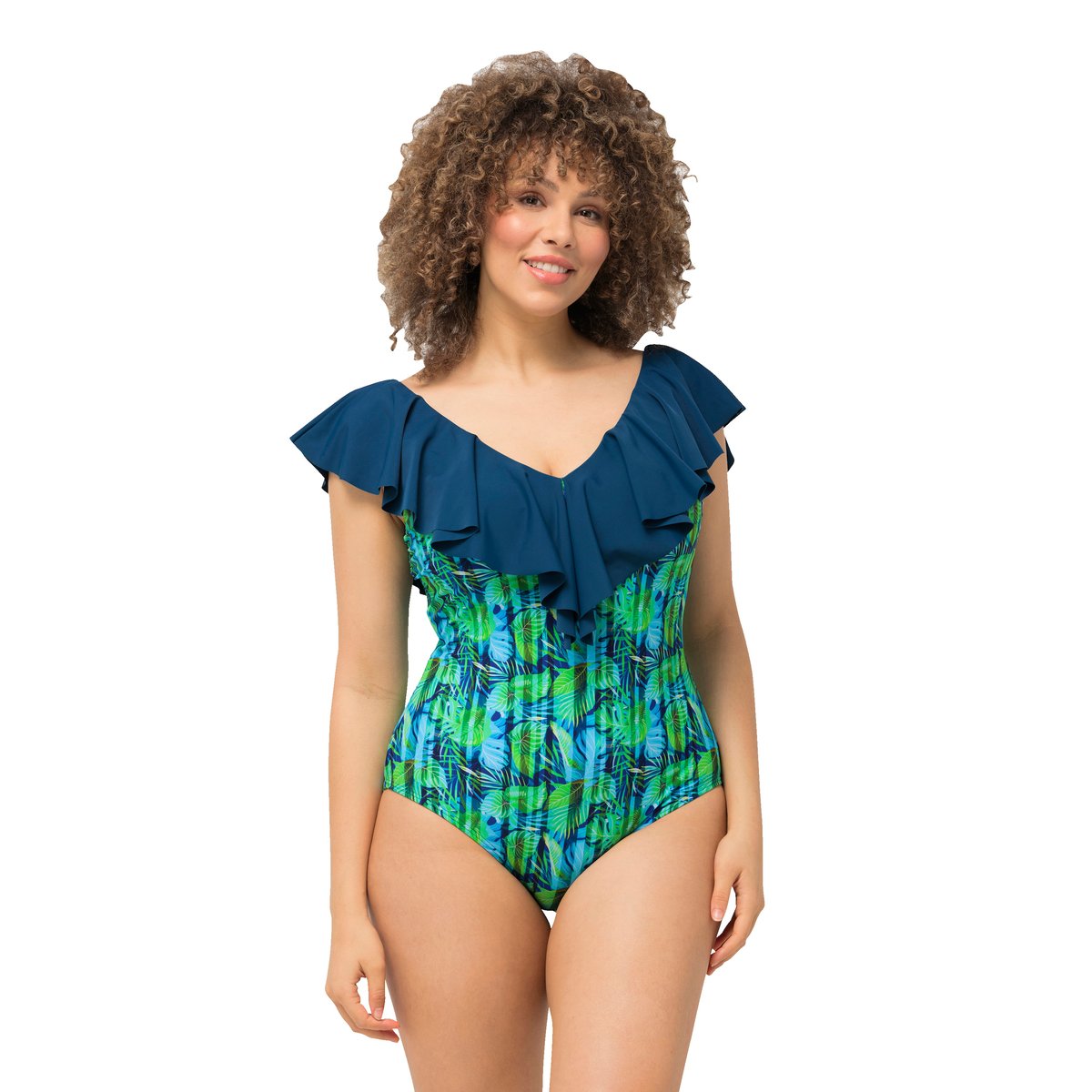 Maillot de bain à bonnets souples. Motif pétrole foncé, ULLA POPKEN