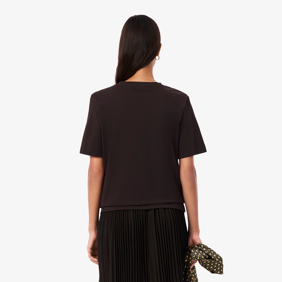 T-shirt relaxed fit coton doux col V marron-3la, LACOSTE