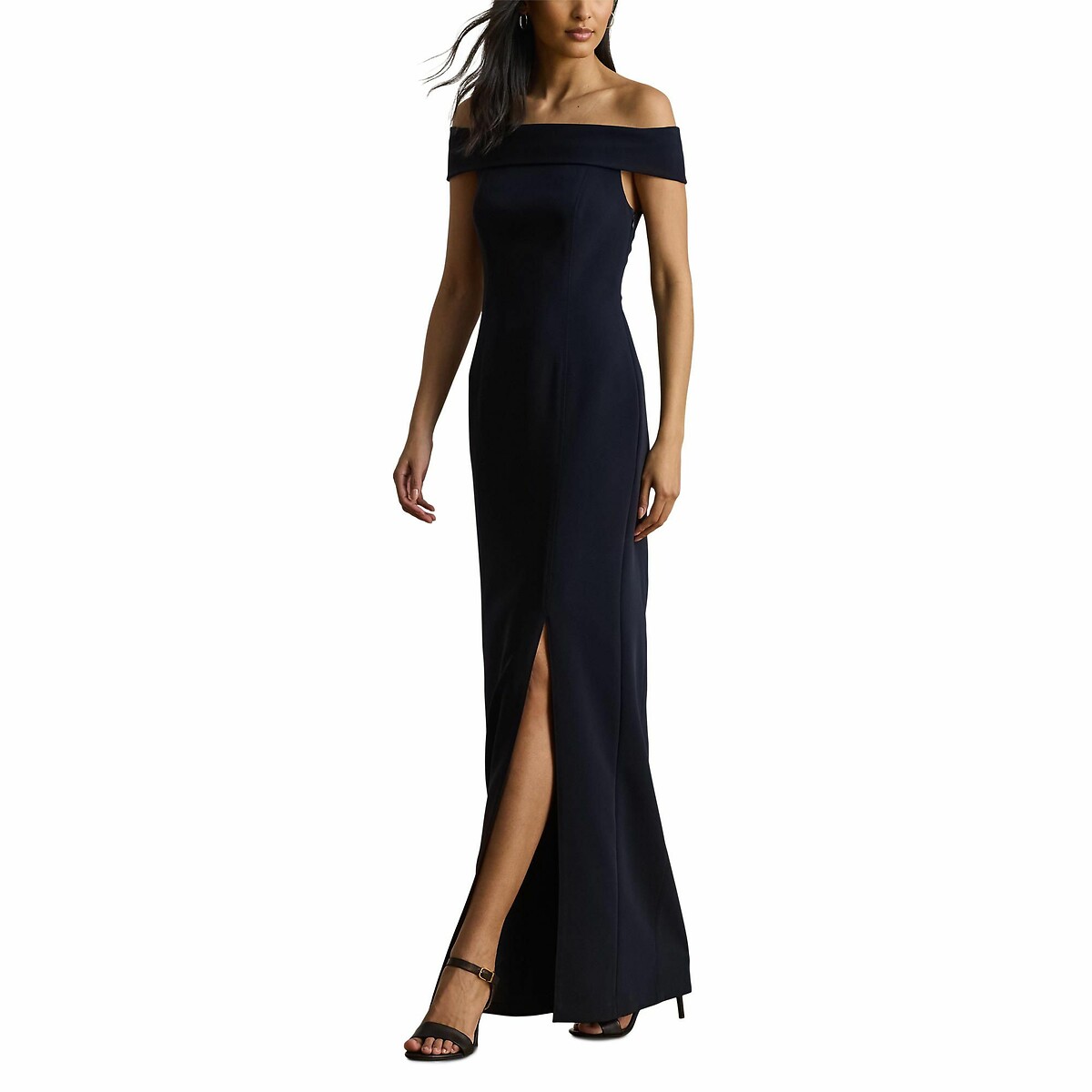 Robe de soirée longue, épaules dégagées marine, LAUREN RALPH LAUREN