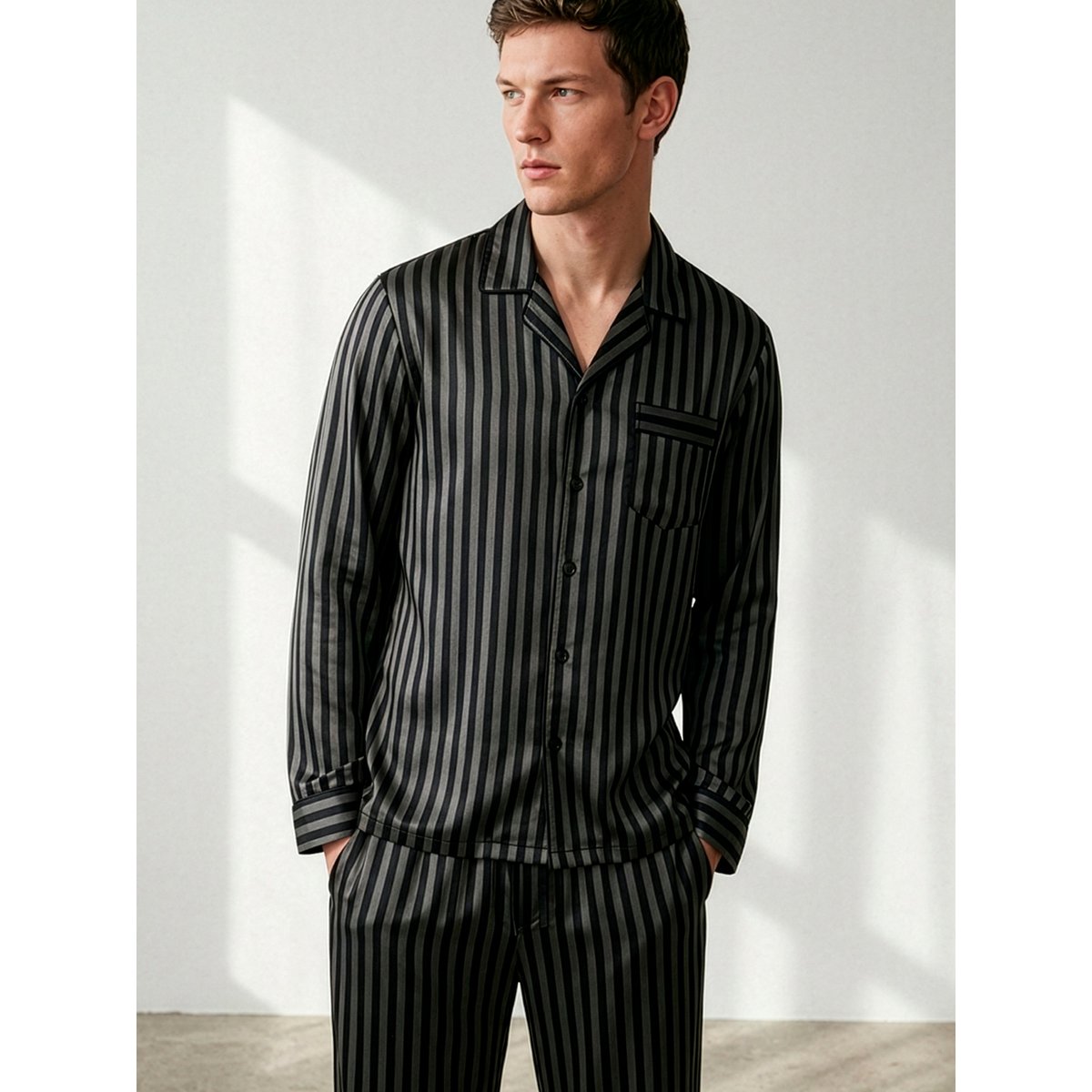 Pyjama pantalon chemise manches longues Say Yes noir, ADMAS