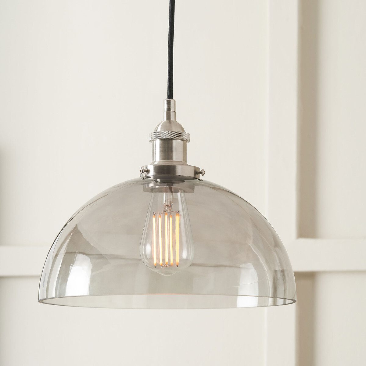 Clementine Glass Dome Pendant in Silver smoky glass, SO'HOME