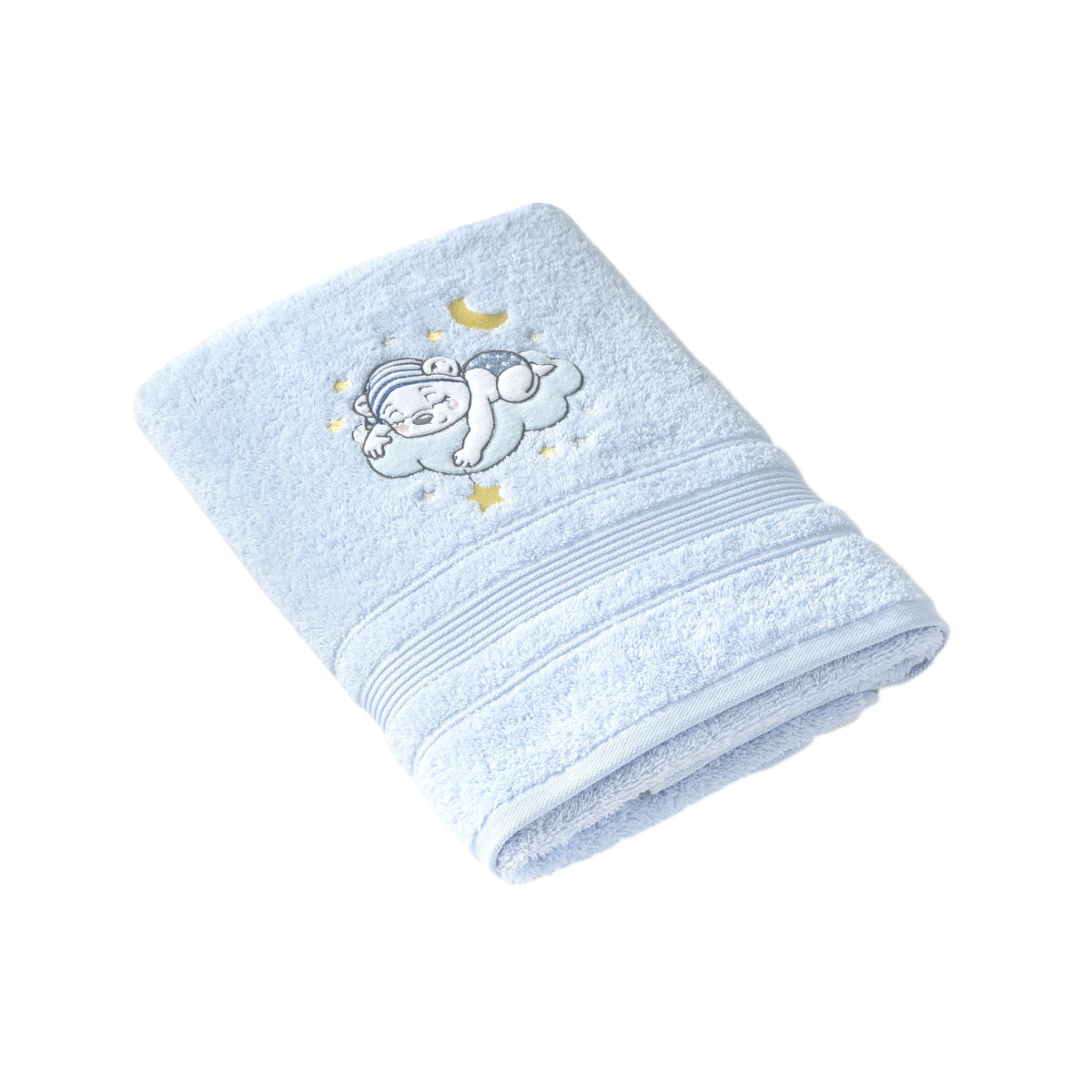 Serviette de toilette  en Coton 500g/m² modèle brodé - KATY bleu, TRADITION DES VOSGES