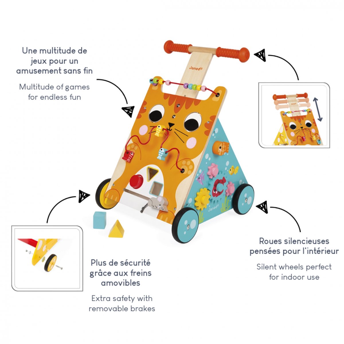 Chariot multi-activités Chat multicolore, JANOD
