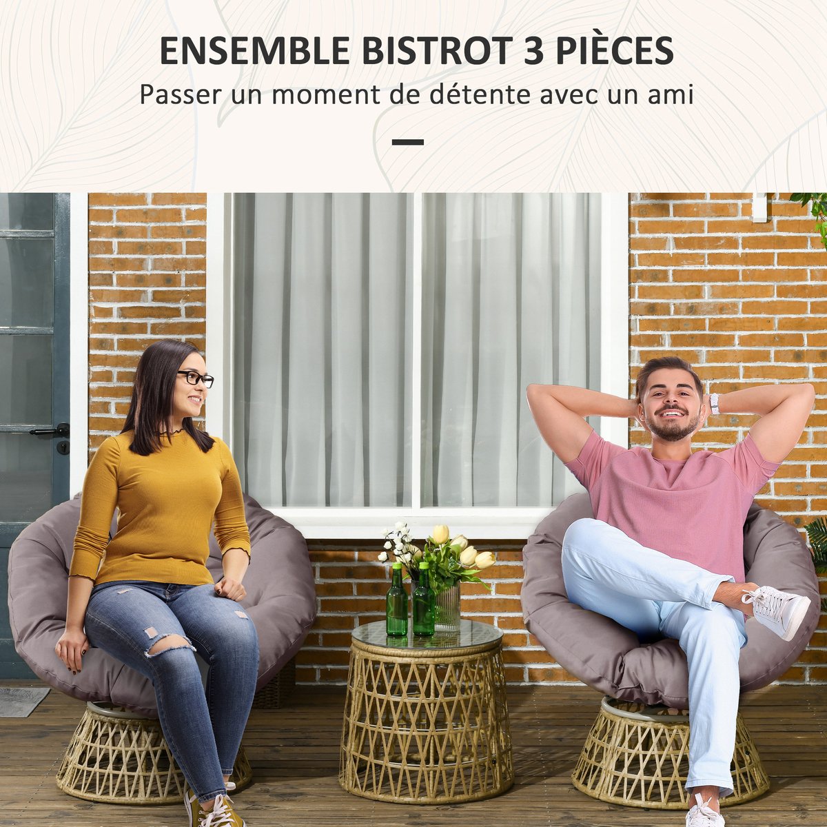 Ensemble canapé-table basse Résine tressée beige, OUTSUNNY