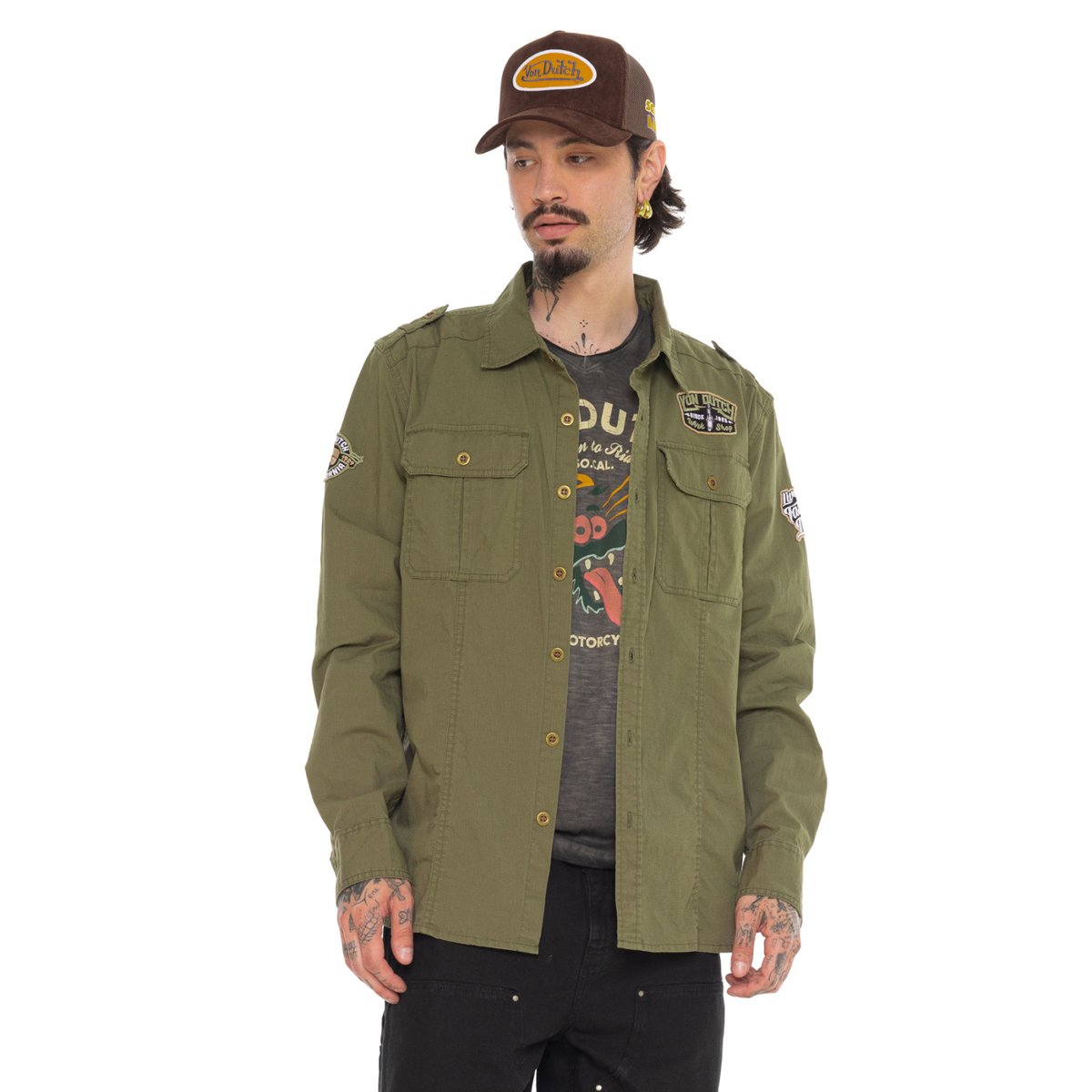 Chemise coton STOP kaki, VON DUTCH