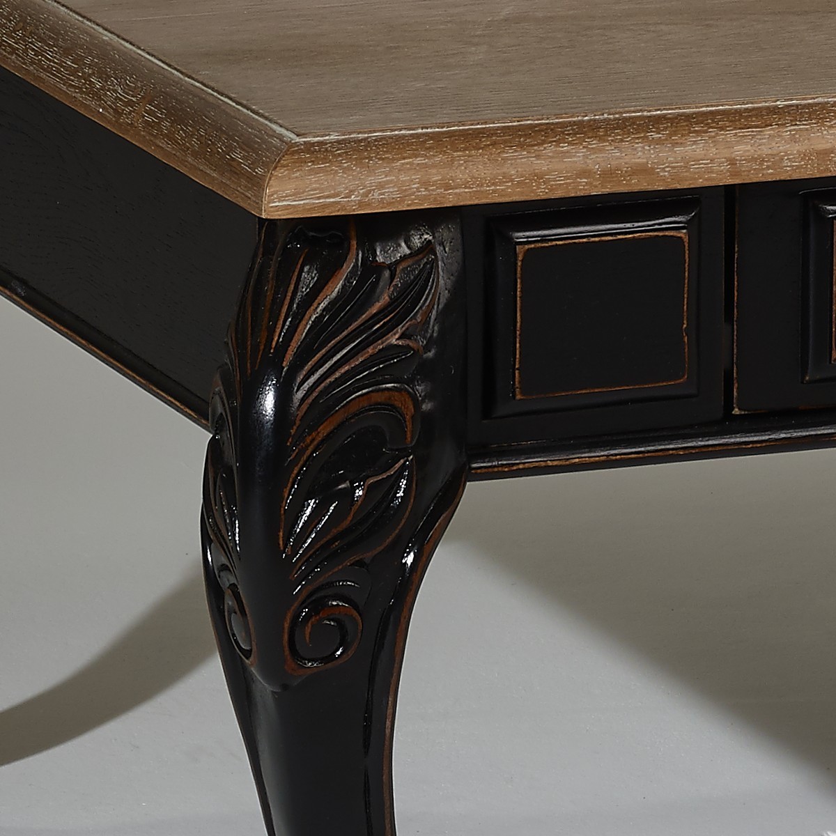 Table basse rectangulaire style shabby chic, plateau en chêne MARIANNE noir, ROBIN DES BOIS