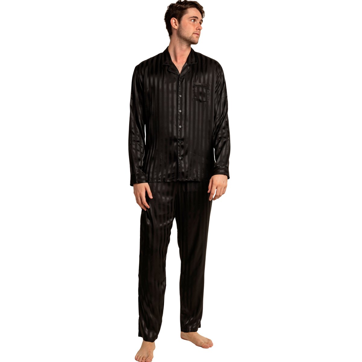 Pyjama pantalon chemise manches longues Say Yes noir, ADMAS