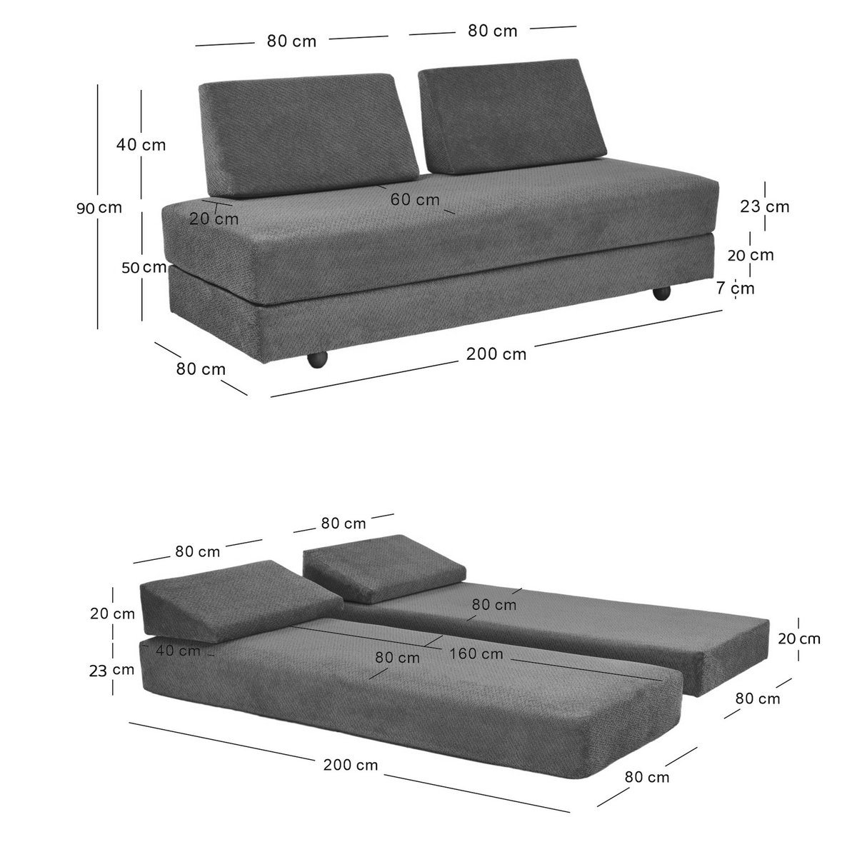 Canapé lit convertible en tissu, CASTELO vert, NORDLYS
