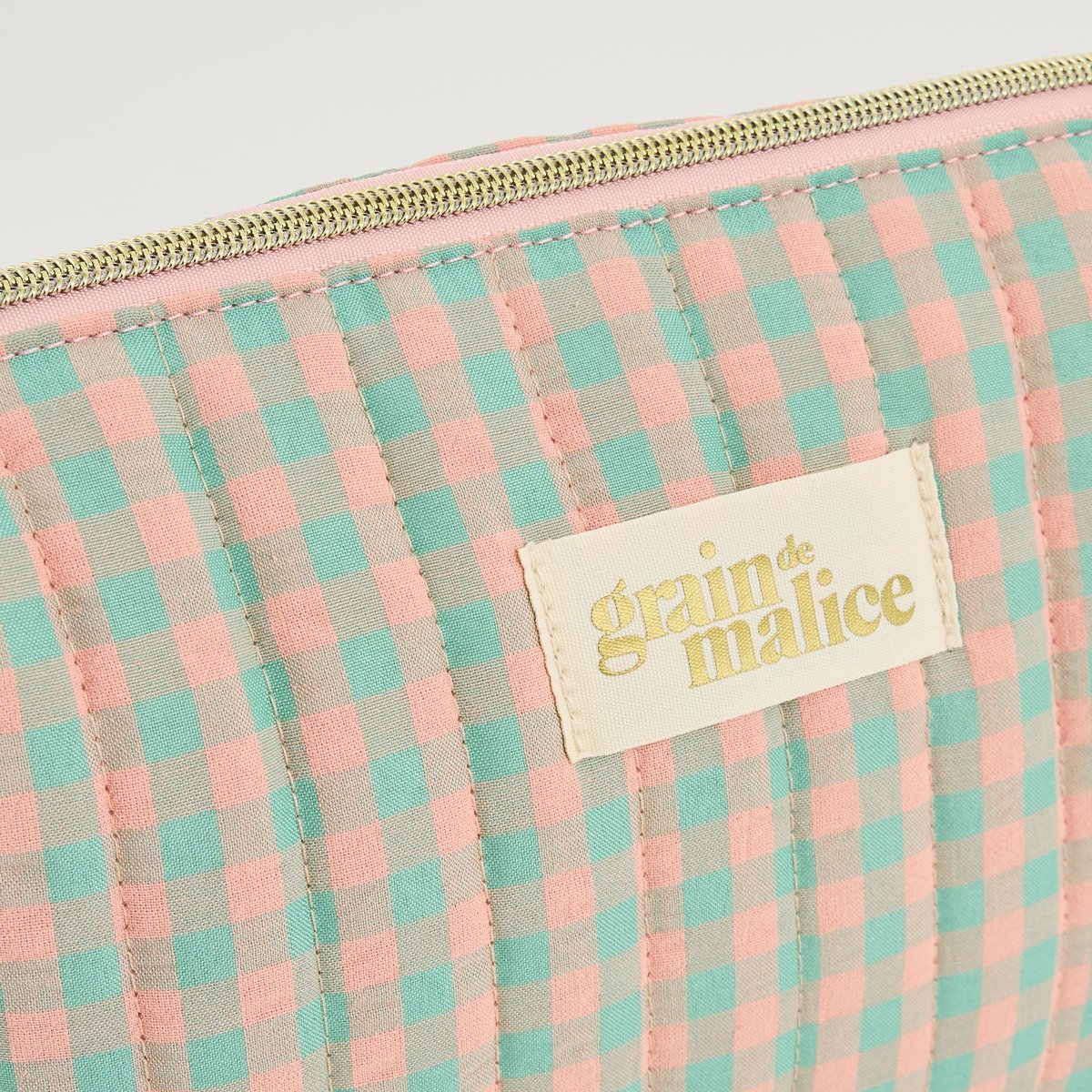Trousse de toilette en tissu vichy vert, GRAIN DE MALICE