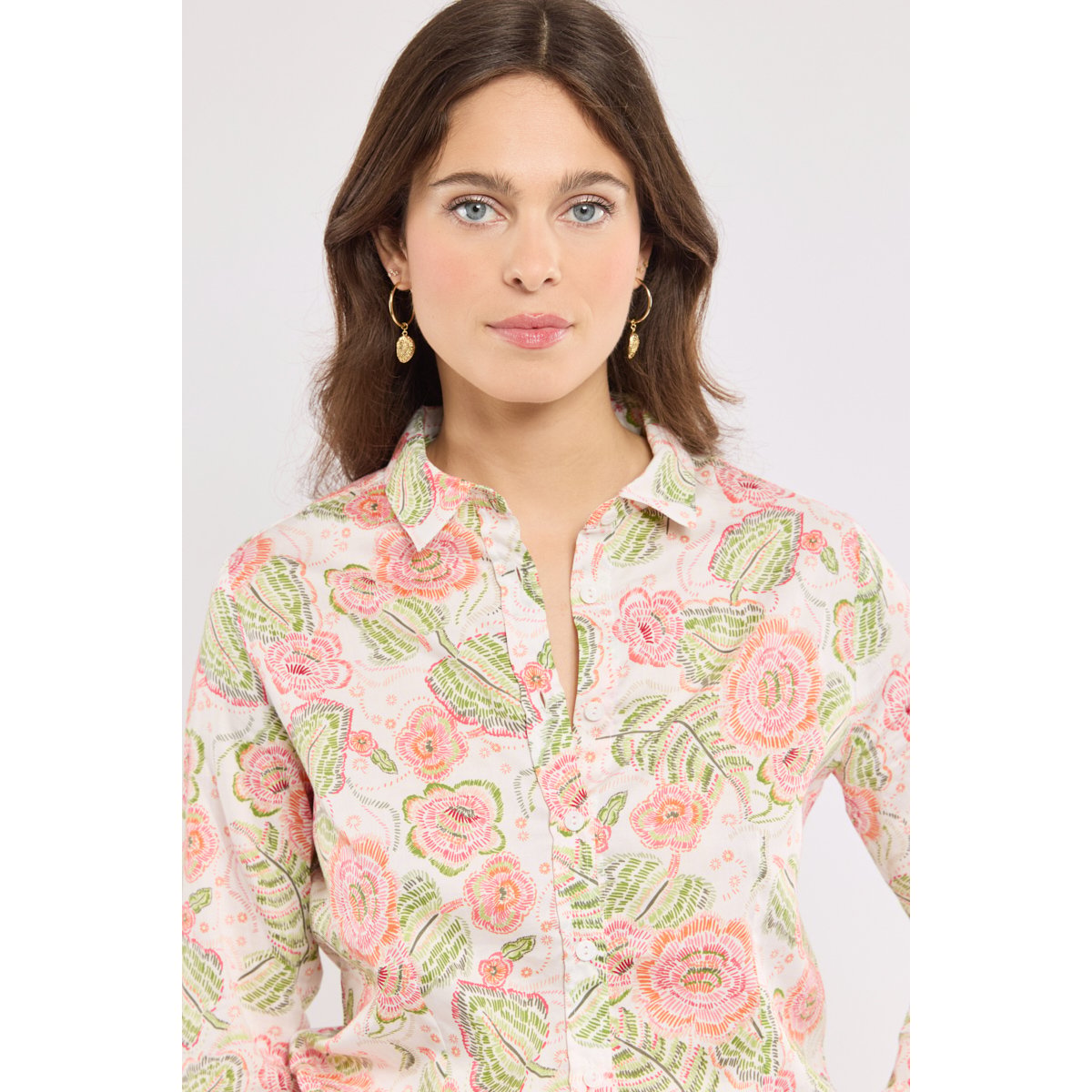 Chemise imprimée - coton imprimé fleurs crayonnées, ARMOR-LUX