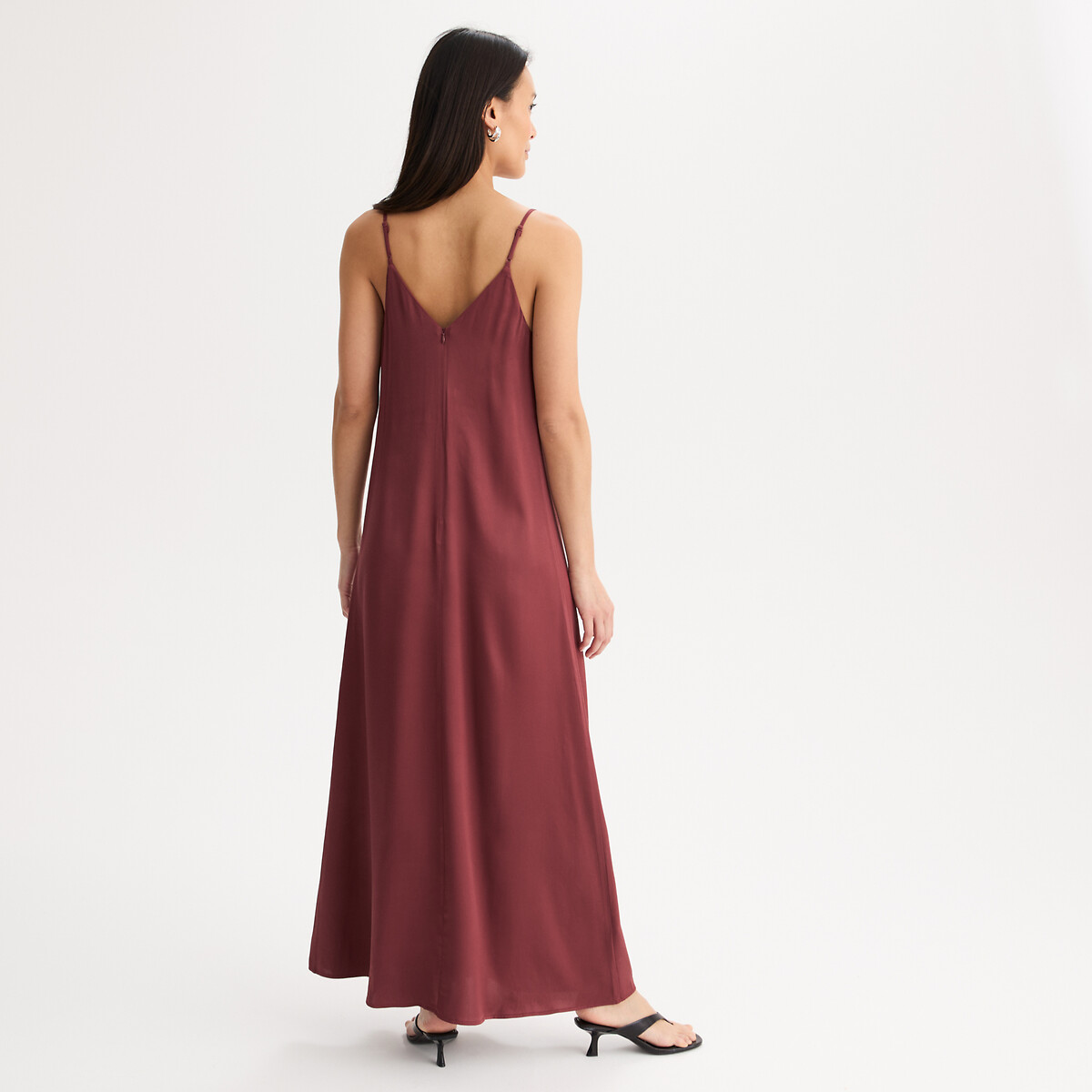 Vestido largo con tirantes finos en viscosa marrón rojizo, ANNE WEYBURN