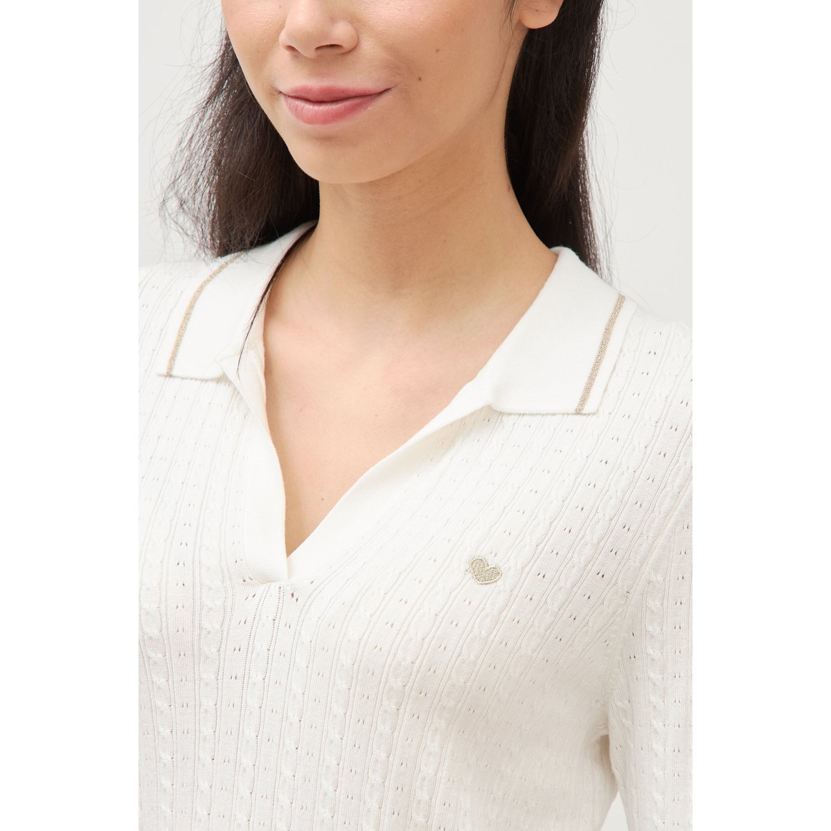 Pull droit manches longues ecru, BONOBO