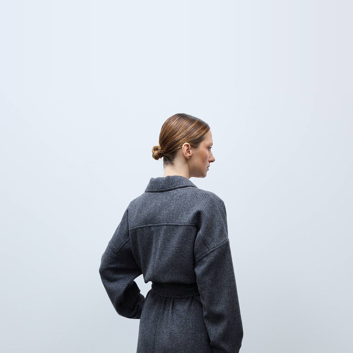 Robe longues avec ceinture unie contenant de la laine requin, MONOPRIX