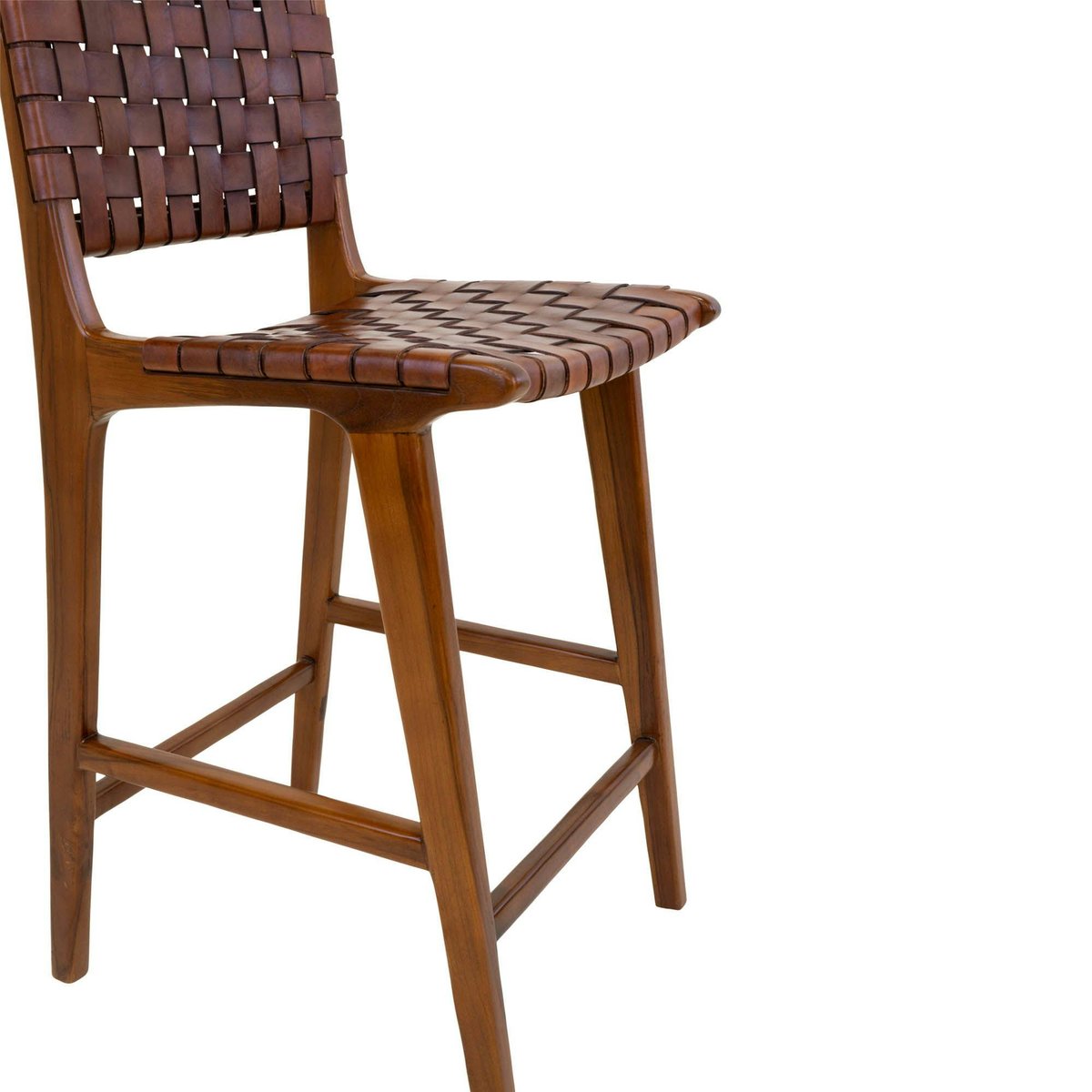 Chaise de bar en bois de teck et cuir marron MENDOZA bois naturel, PIER IMPORT
