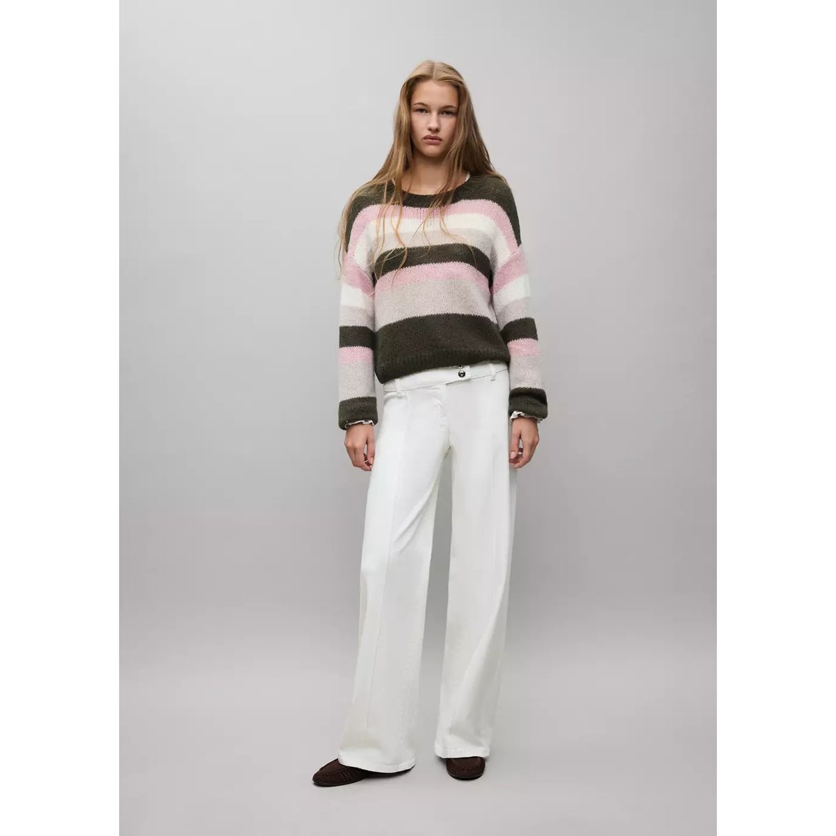 Jean wide leg à fermeture croisée blanc cassé, MANGO TEEN